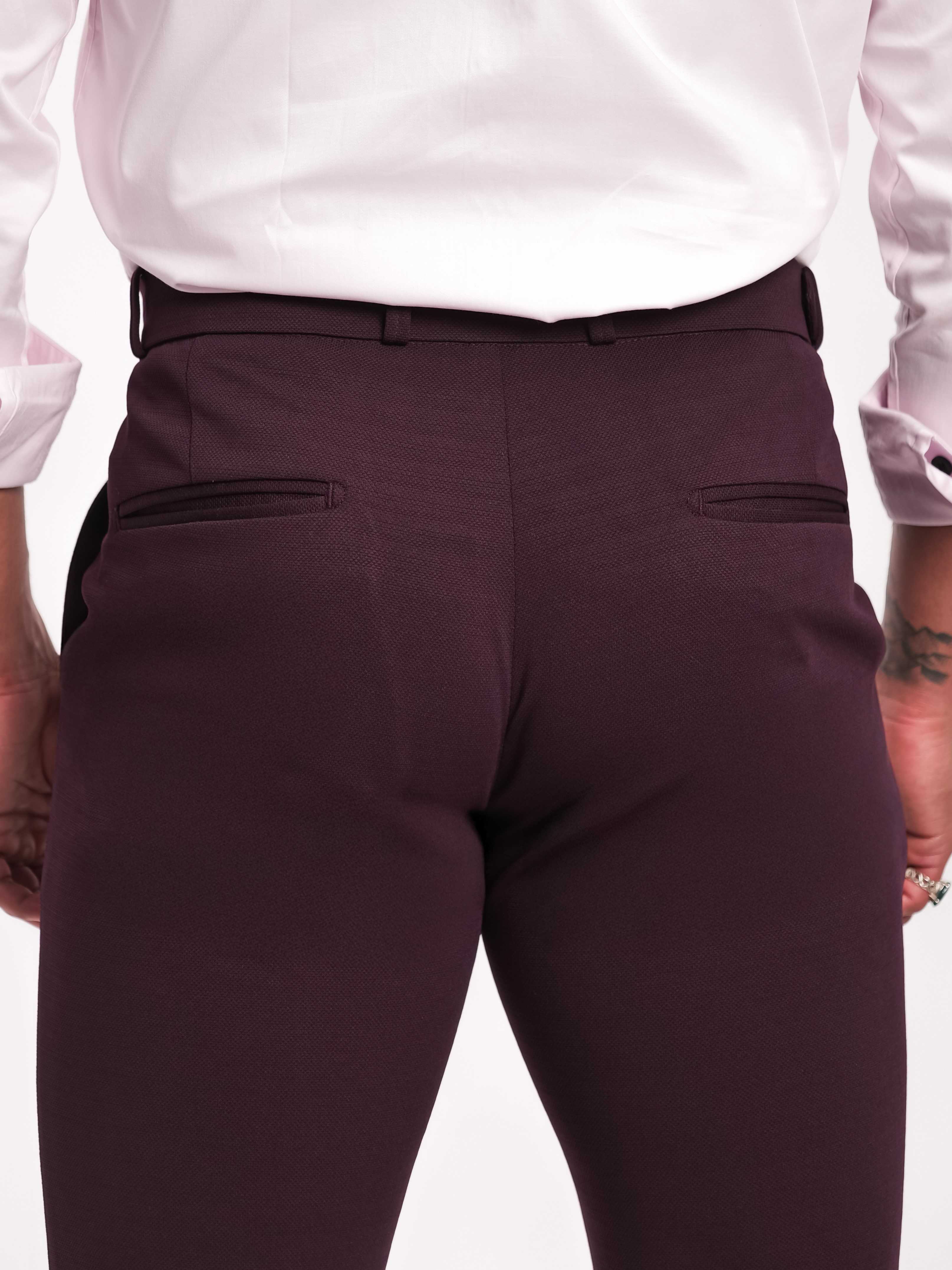 Foomer Dark Wine Sharp Fit Cotton Trouser For Men's - Image 5