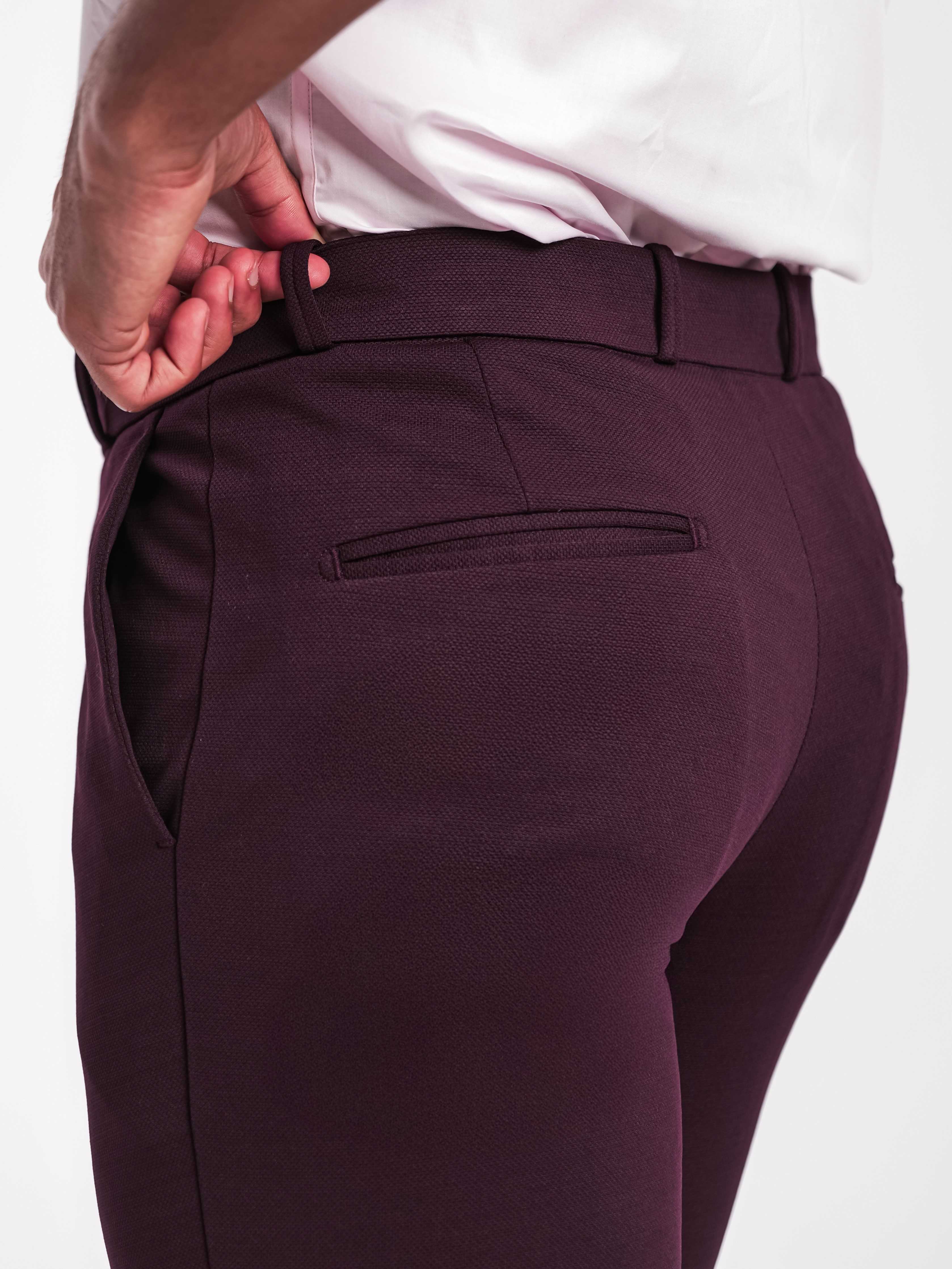 Foomer Dark Wine Sharp Fit Cotton Trouser For Men's - Image 6