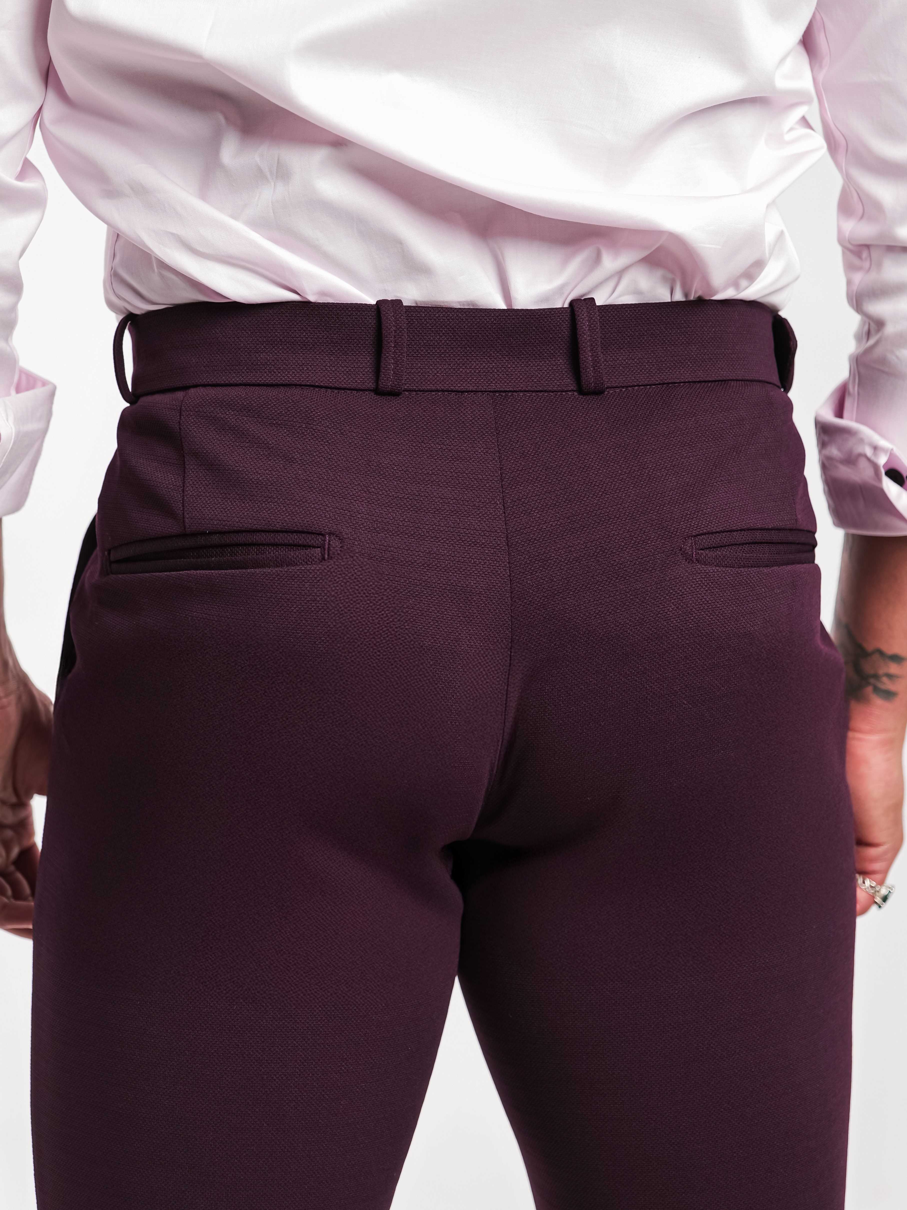 Foomer Dark Wine Sharp Fit Cotton Trouser For Men's - Image 7
