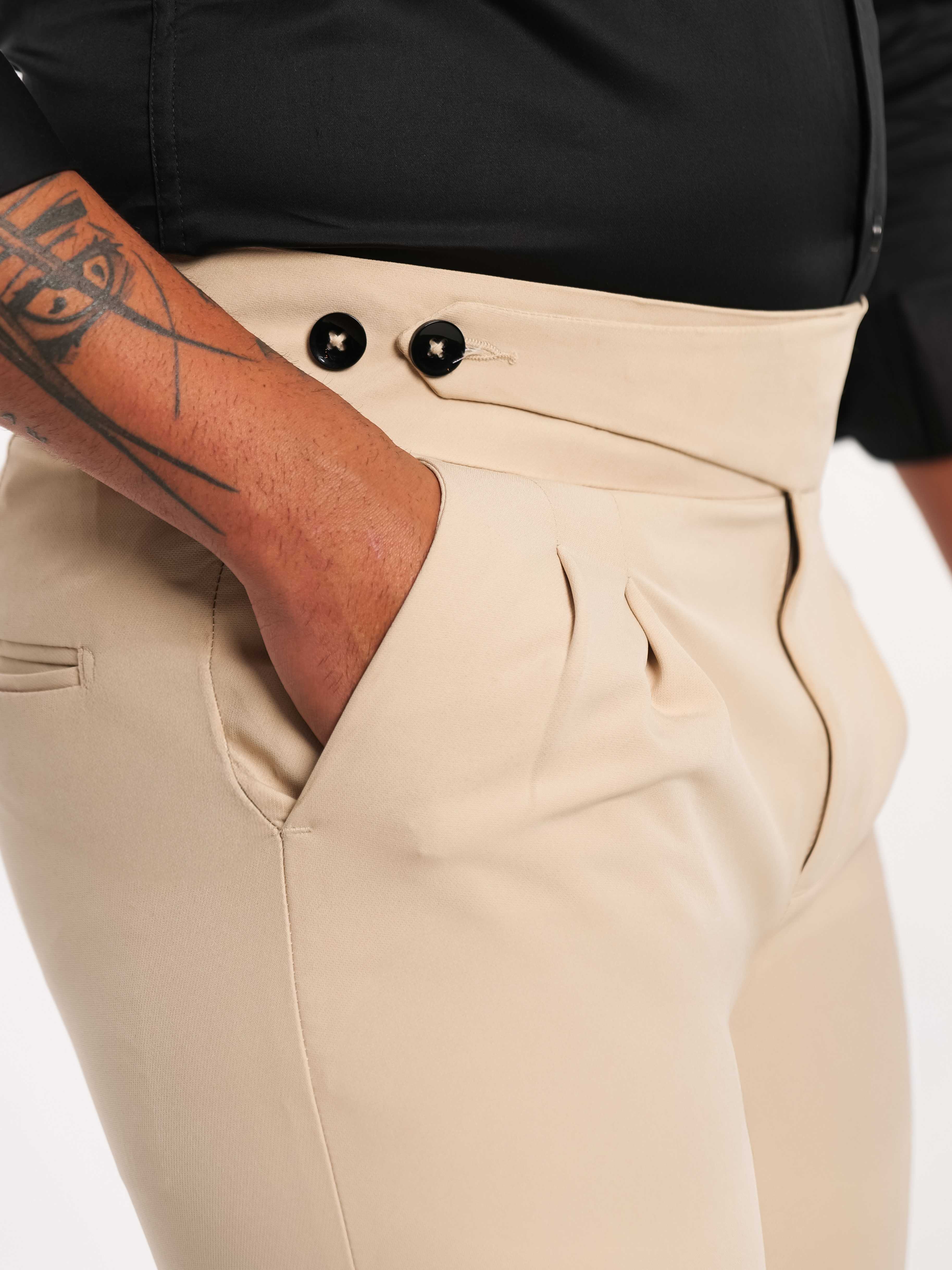 Foomer Designer Cream Gurkha Trouser Pant For Men's - Image 3