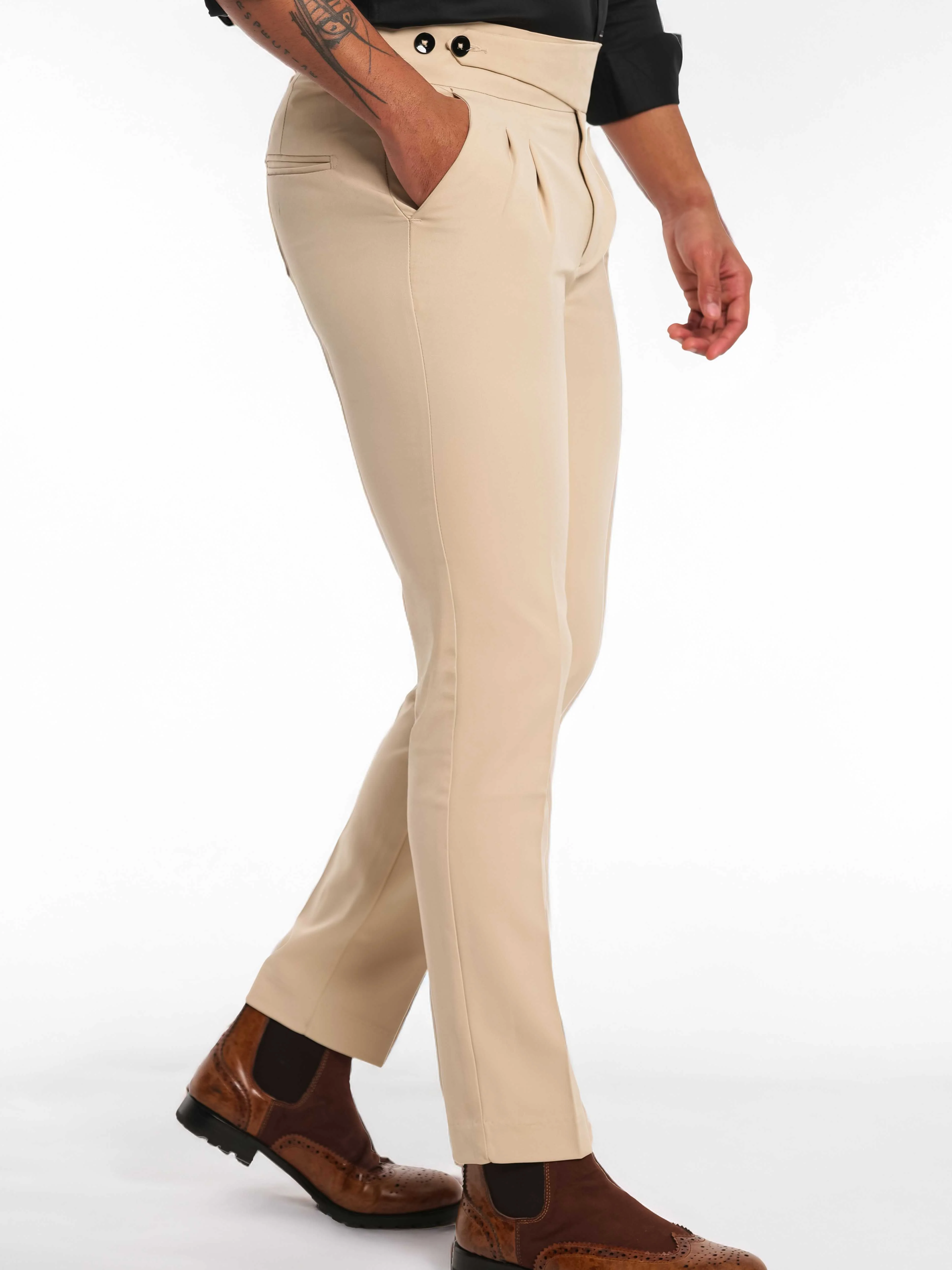 Foomer Designer Cream Gurkha Trouser Pant For Men's - Image 4