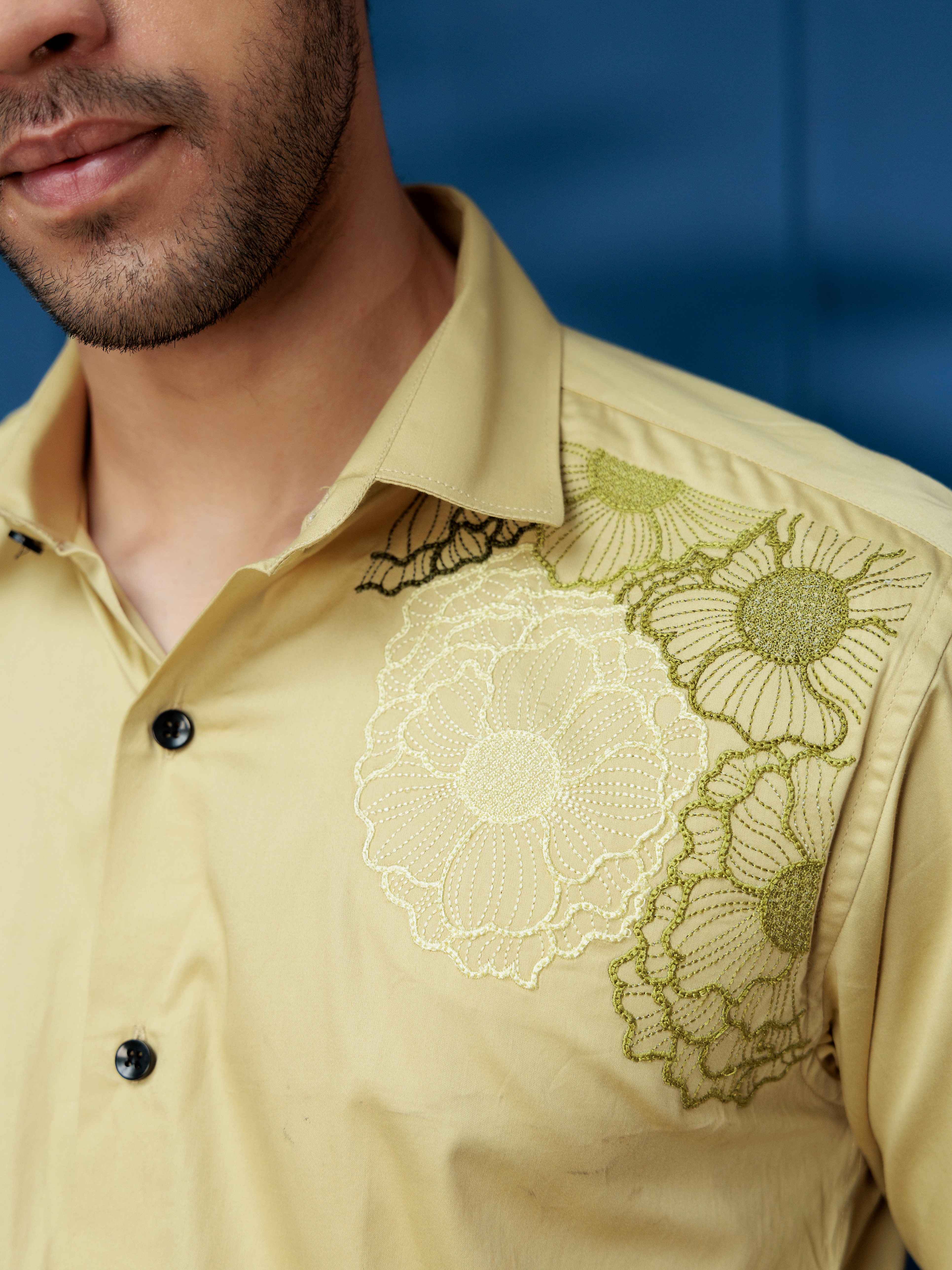 FOOMER FLOWER EMBROIDERED CLUB WEAR SATIN COTTON SHIRT FOR MEN - Image 2
