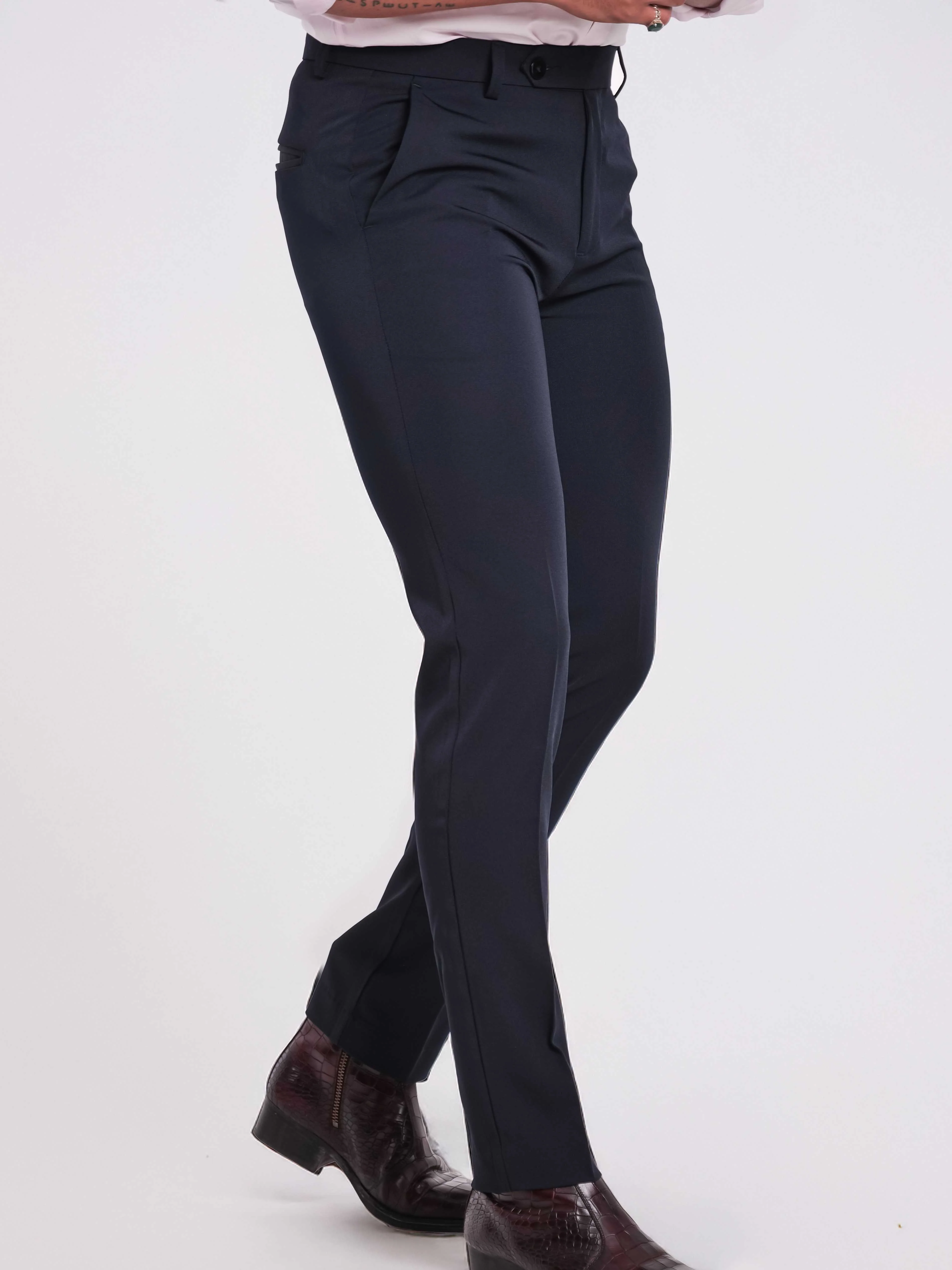 Foomer Formal Dark Navy Trouser Pant For Men's - Image 4