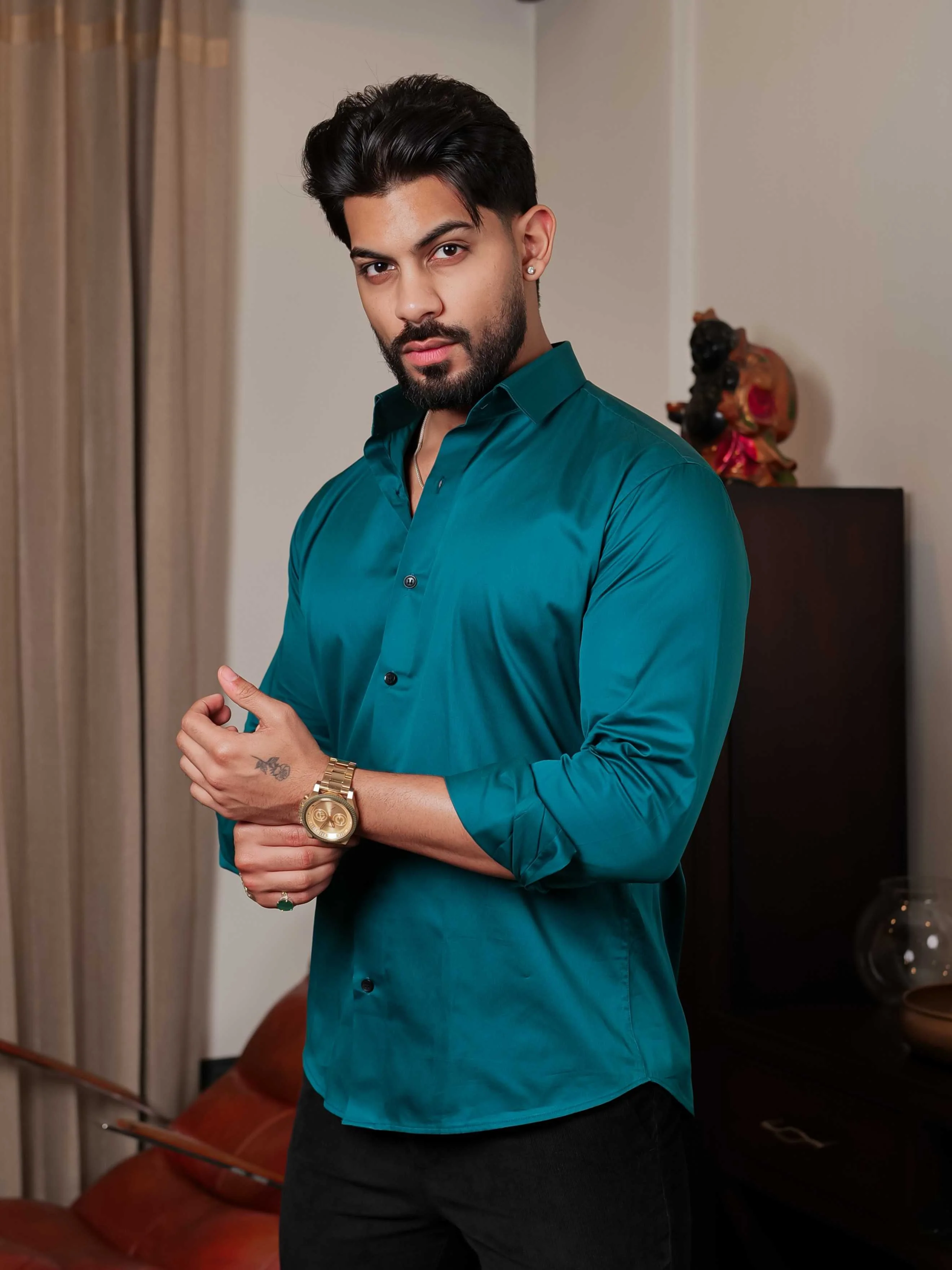 FOOMER FORMY DARK GREEN LUXURY SATIN SHIRT FOR MEN'S - Image 4