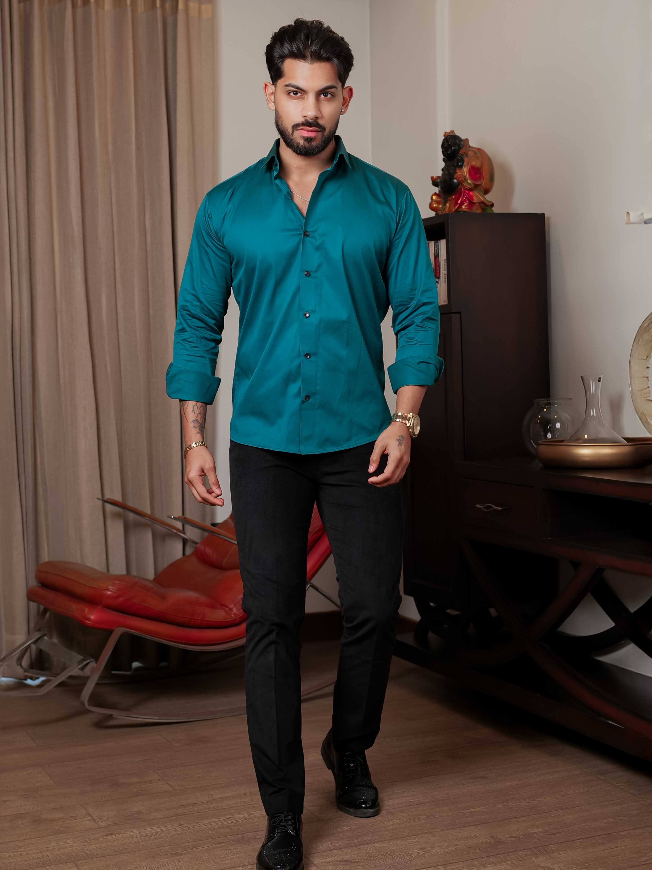 FOOMER FORMY DARK GREEN LUXURY SATIN SHIRT FOR MEN'S - Image 5