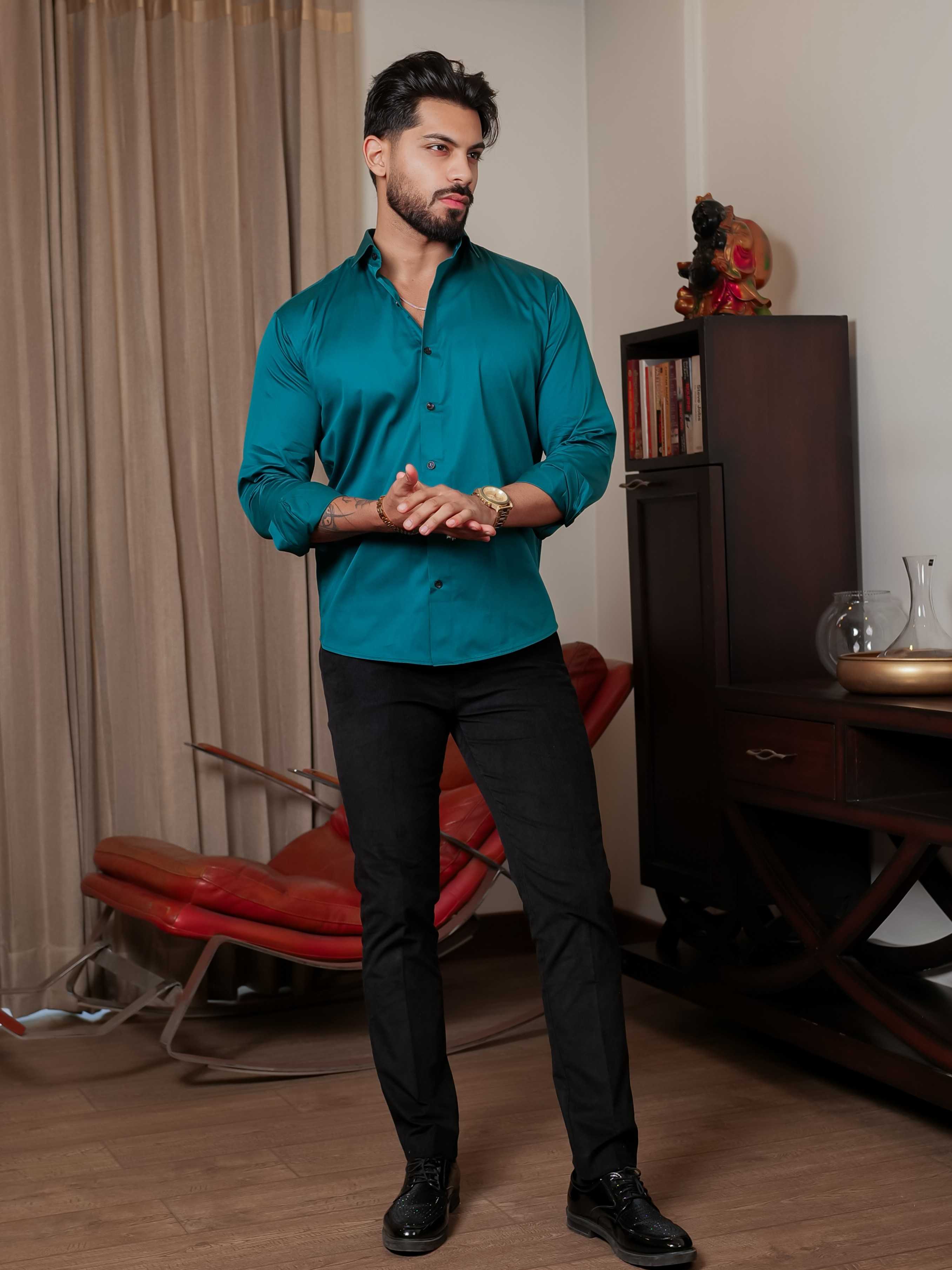 FOOMER FORMY DARK GREEN LUXURY SATIN SHIRT FOR MEN'S - Image 6