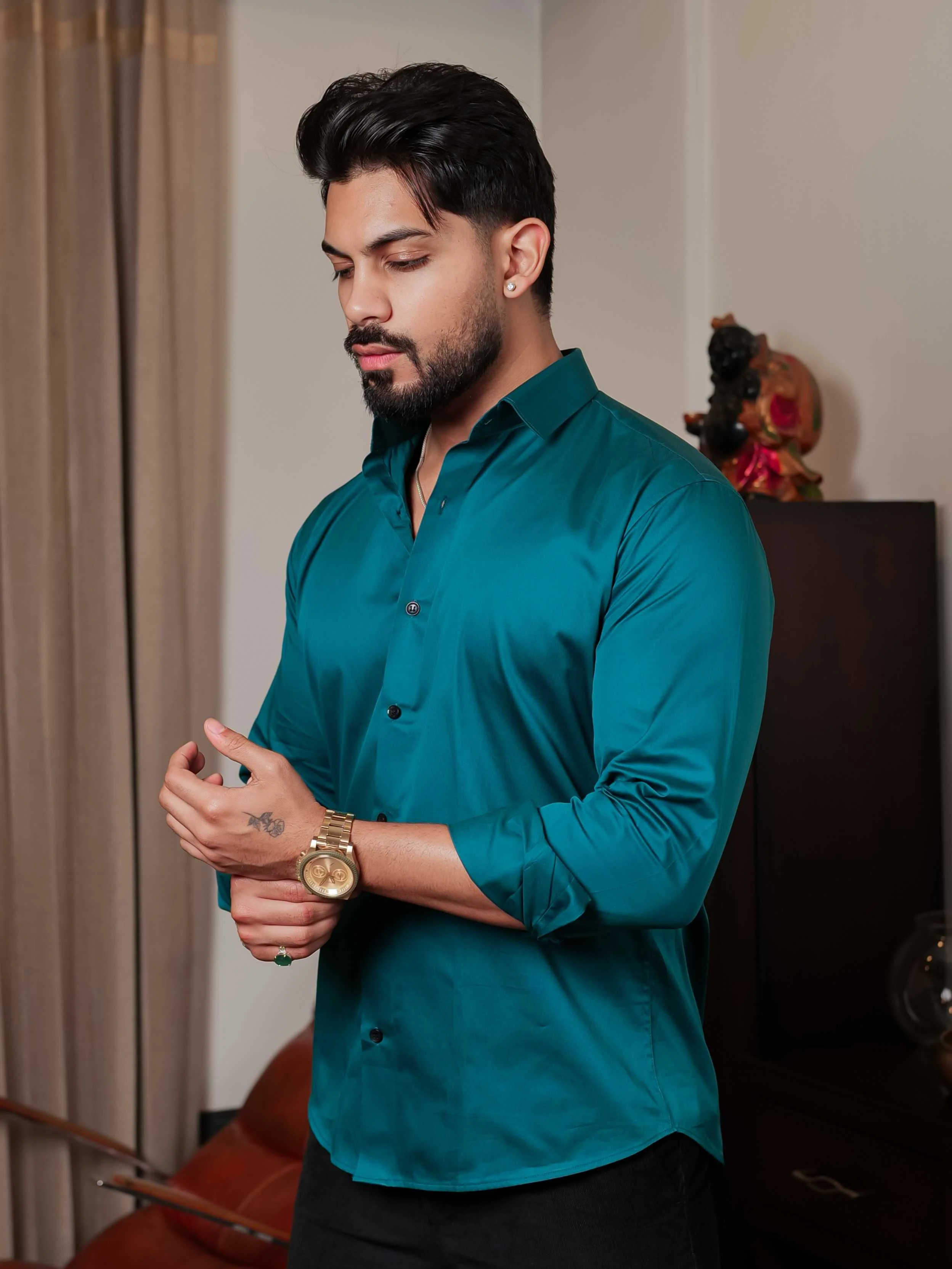 FOOMER FORMY DARK GREEN LUXURY SATIN SHIRT FOR MEN'S - Image 7