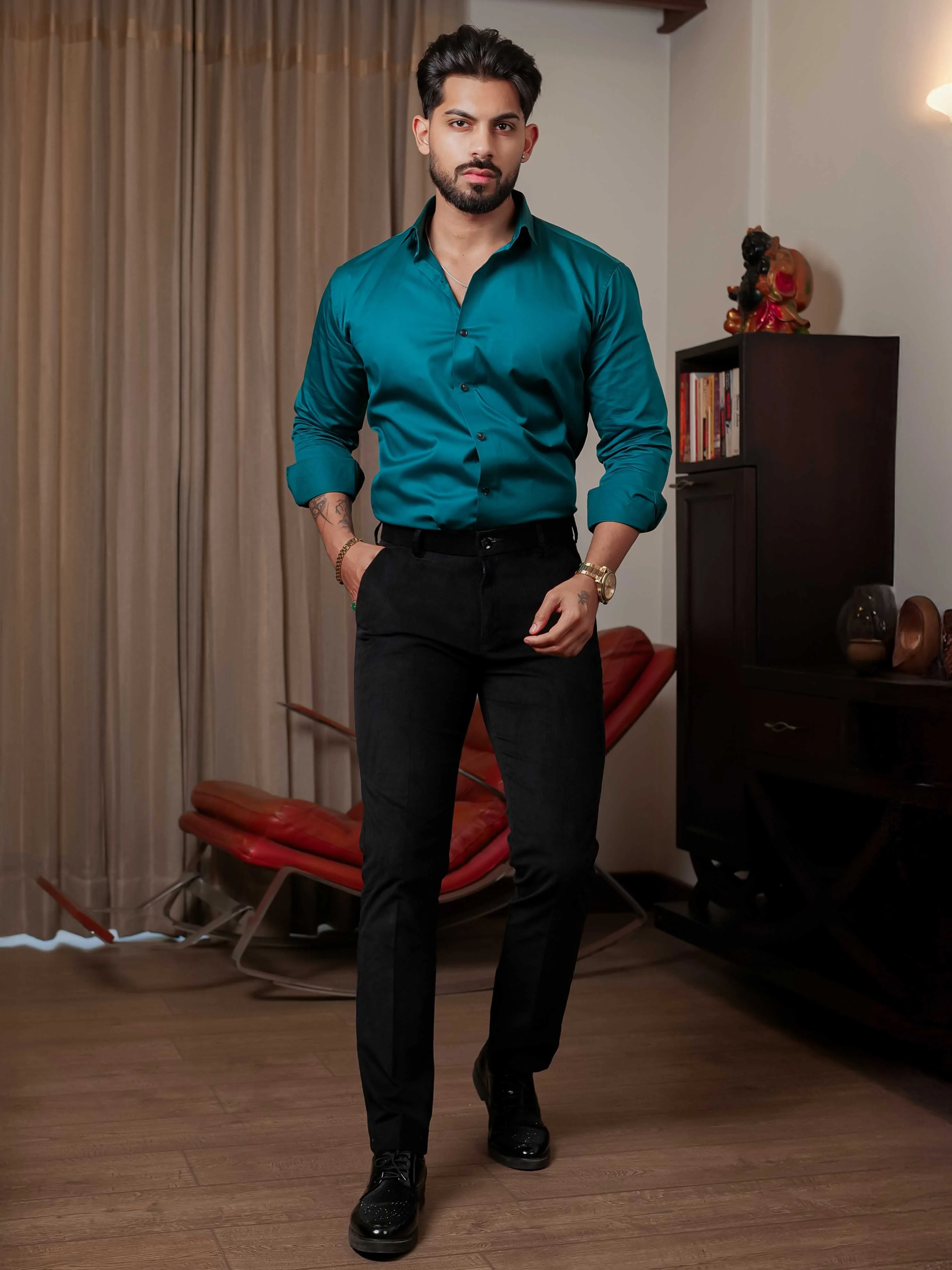 FOOMER FORMY DARK GREEN LUXURY SATIN SHIRT FOR MEN'S - Image 9