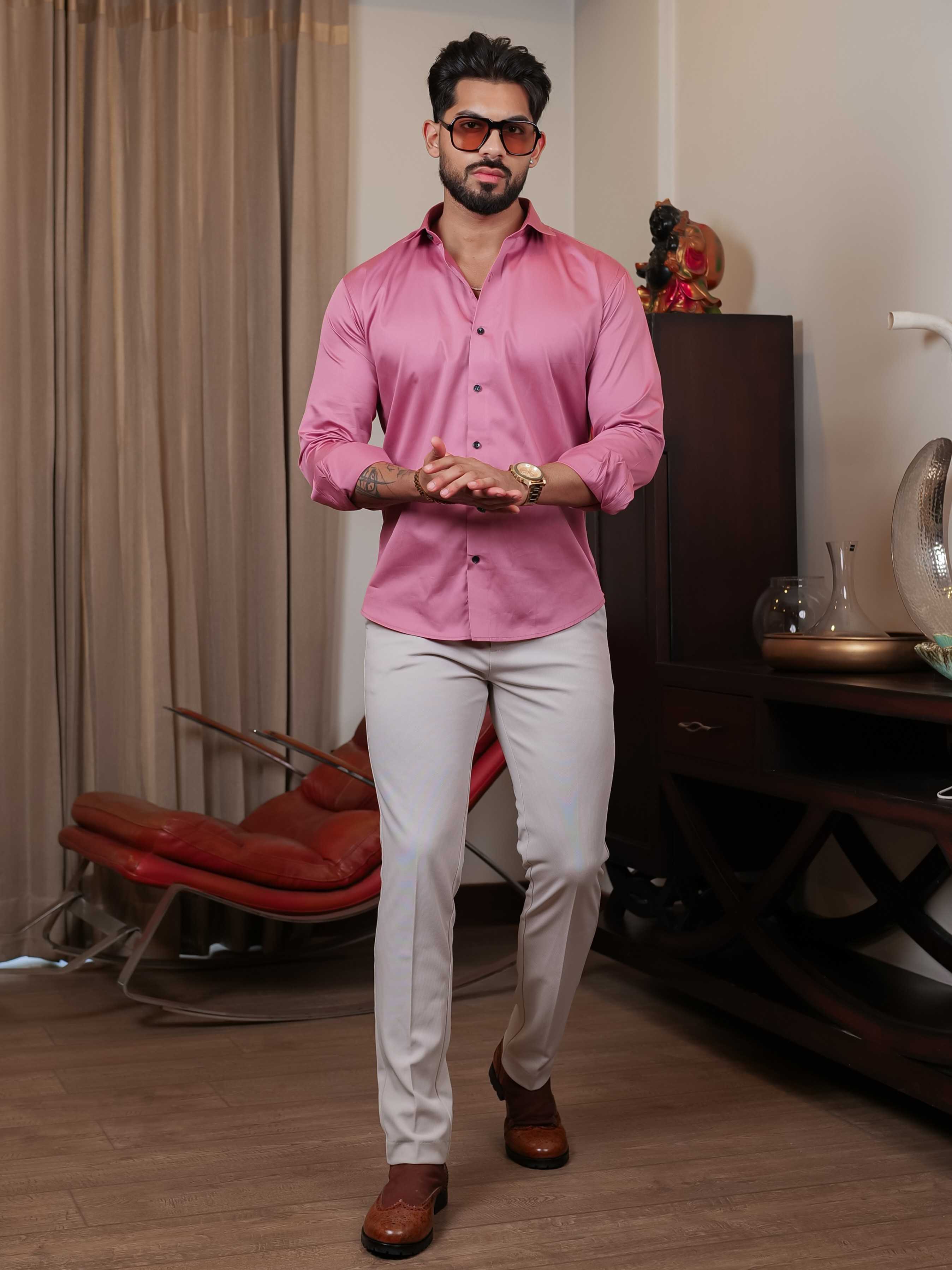 FOOMER FORMY DARK PINK LUXURY SATIN SHIRT FOR MEN'S - Image 3