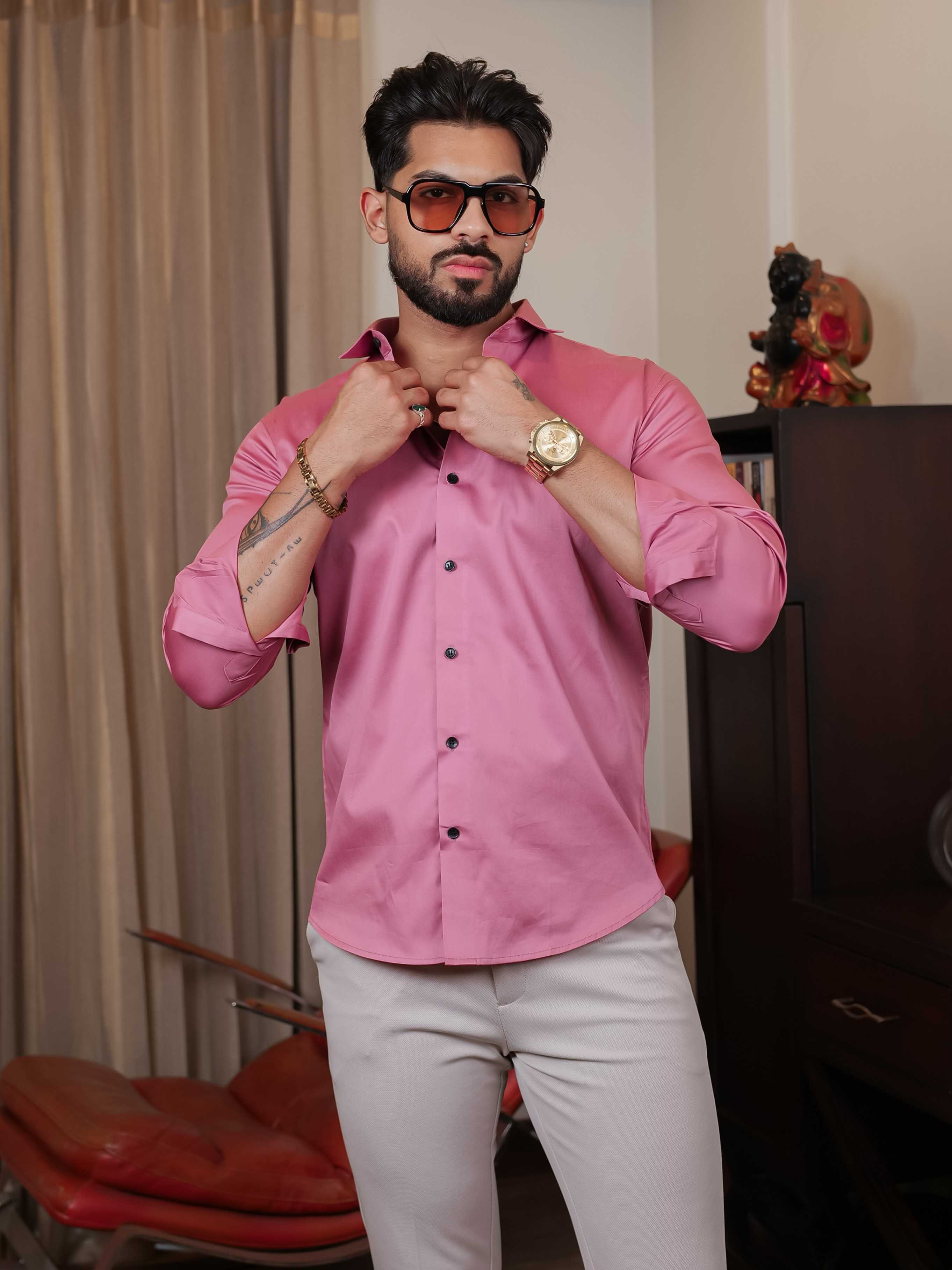 FOOMER FORMY DARK PINK LUXURY SATIN SHIRT FOR MEN'S - Image 5