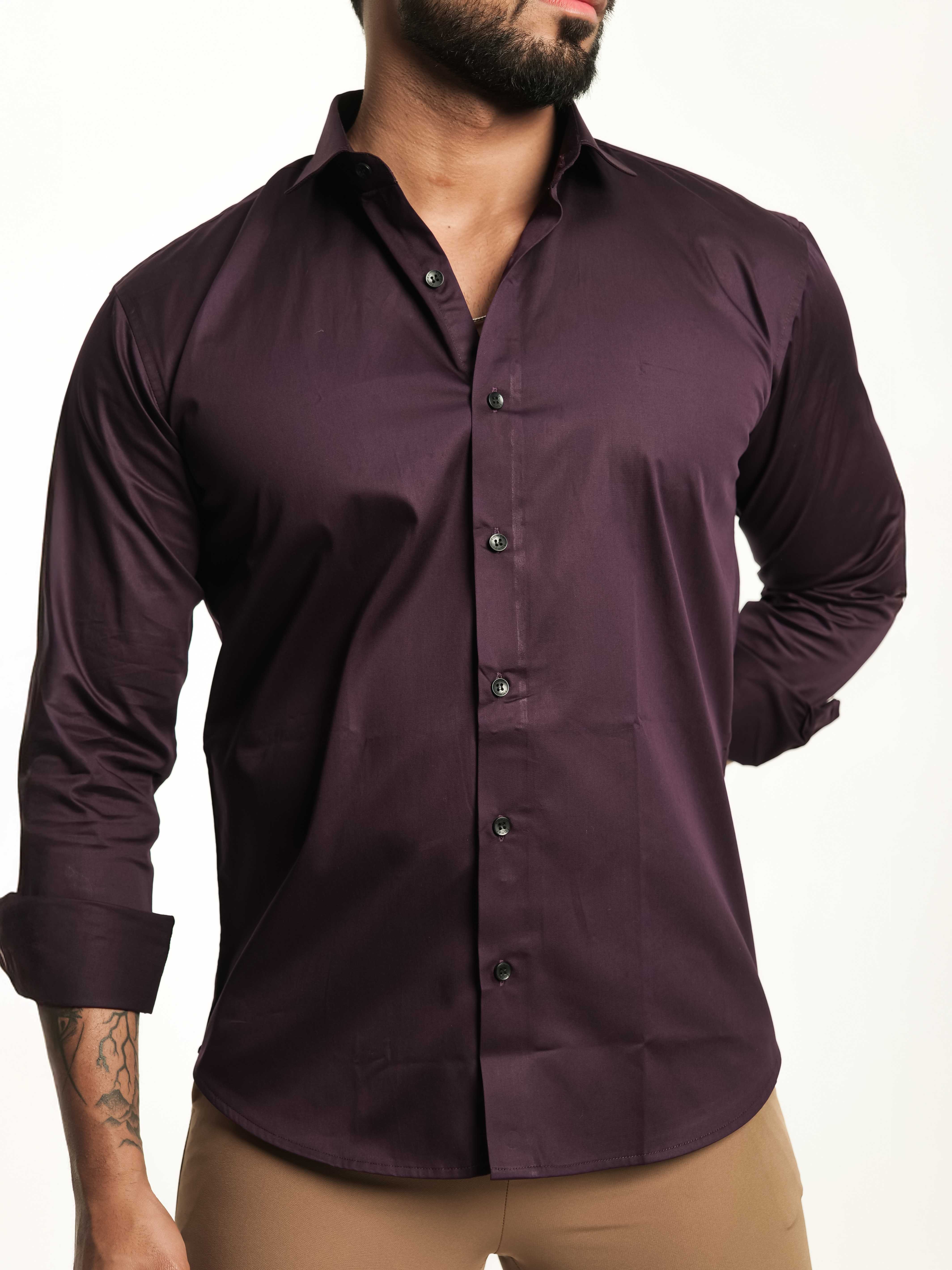 FOOMER FORMY DARK PURPLE LUXURY SATIN SHIRT FOR MEN'S - Image 2
