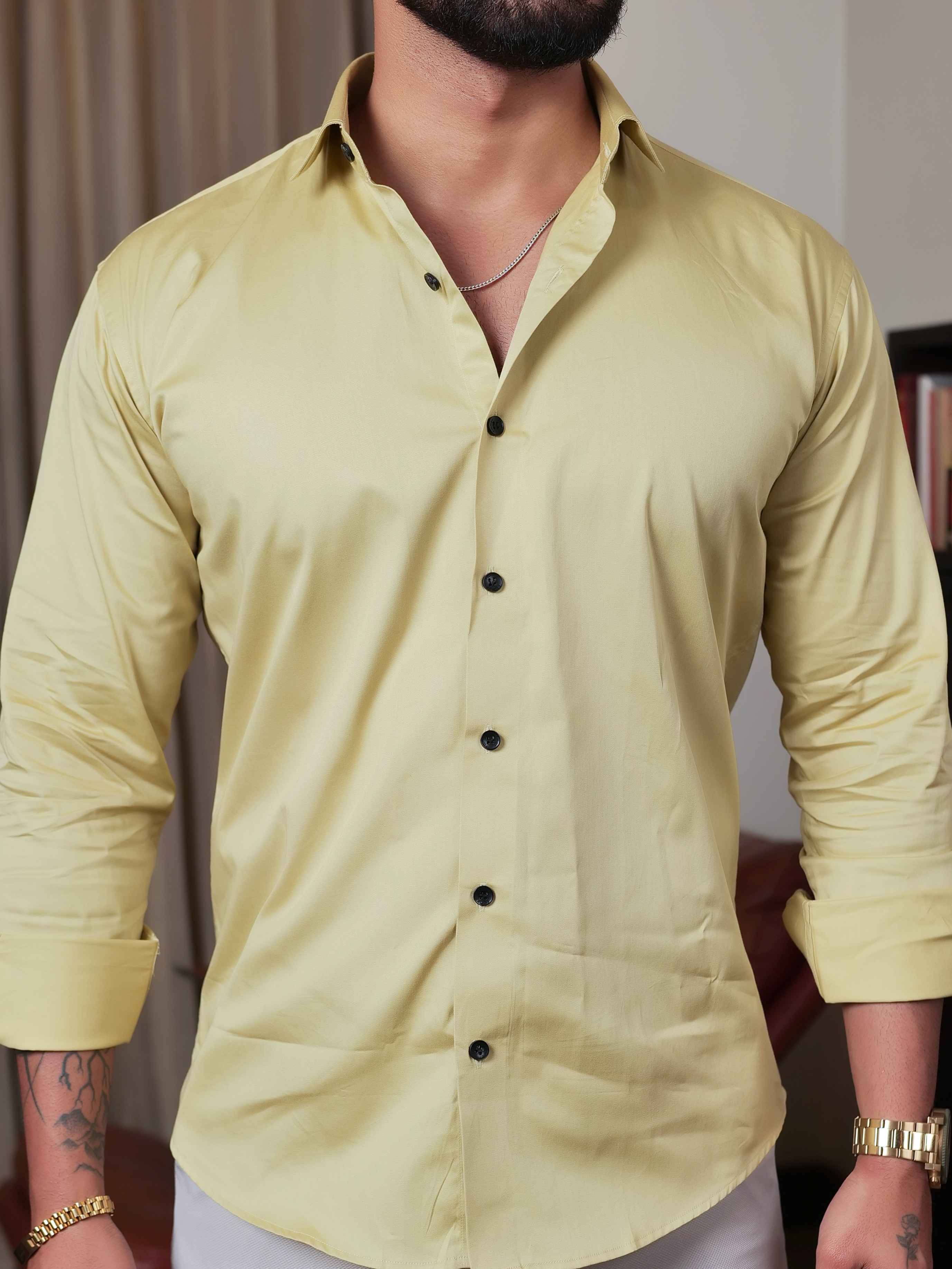 FOOMER FORMY DARK YELLOW LUXURY SATIN SHIRT FOR MEN'S - Image 2