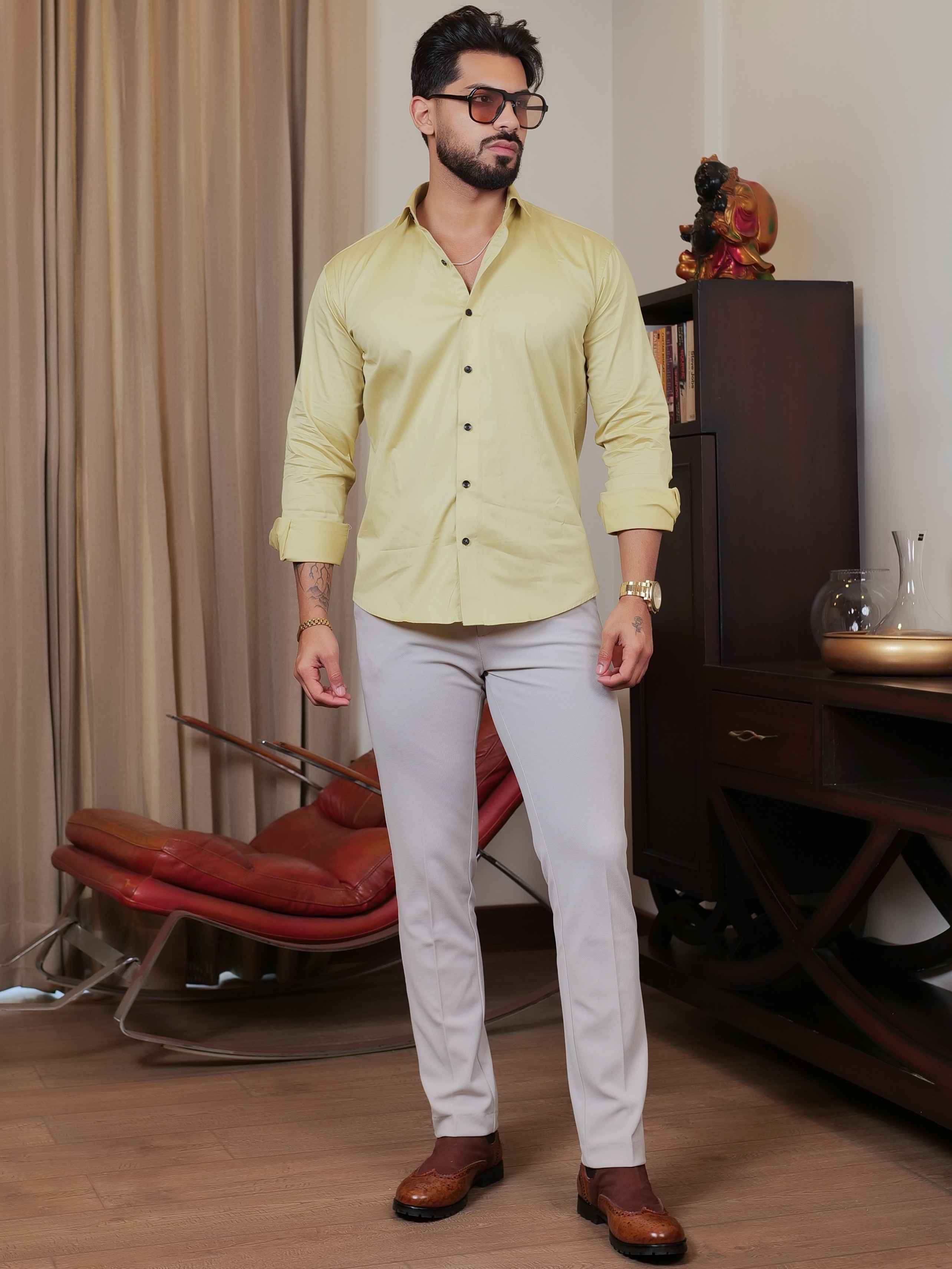 FOOMER FORMY DARK YELLOW LUXURY SATIN SHIRT FOR MEN'S - Image 3