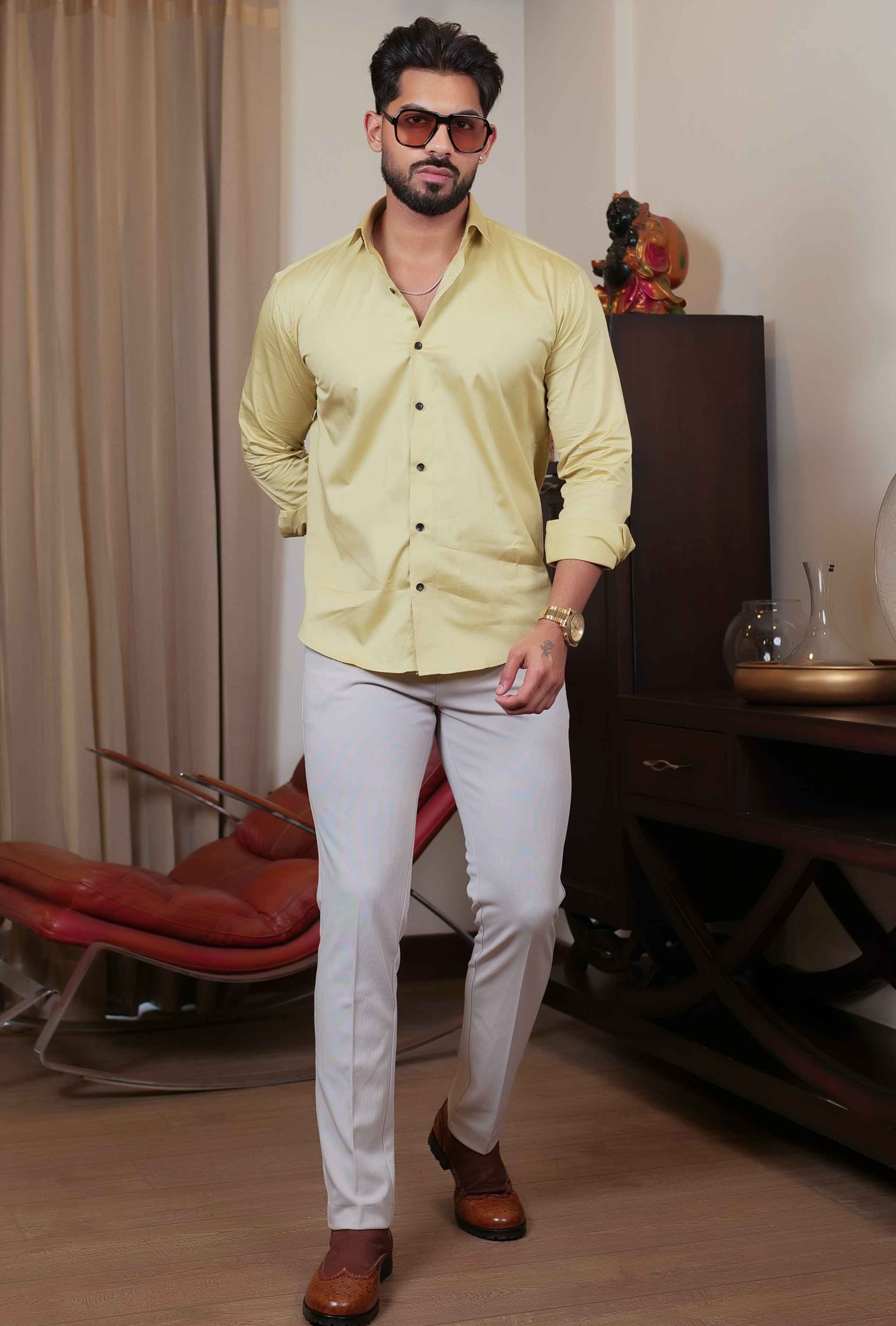 FOOMER FORMY DARK YELLOW LUXURY SATIN SHIRT FOR MEN'S - Image 4
