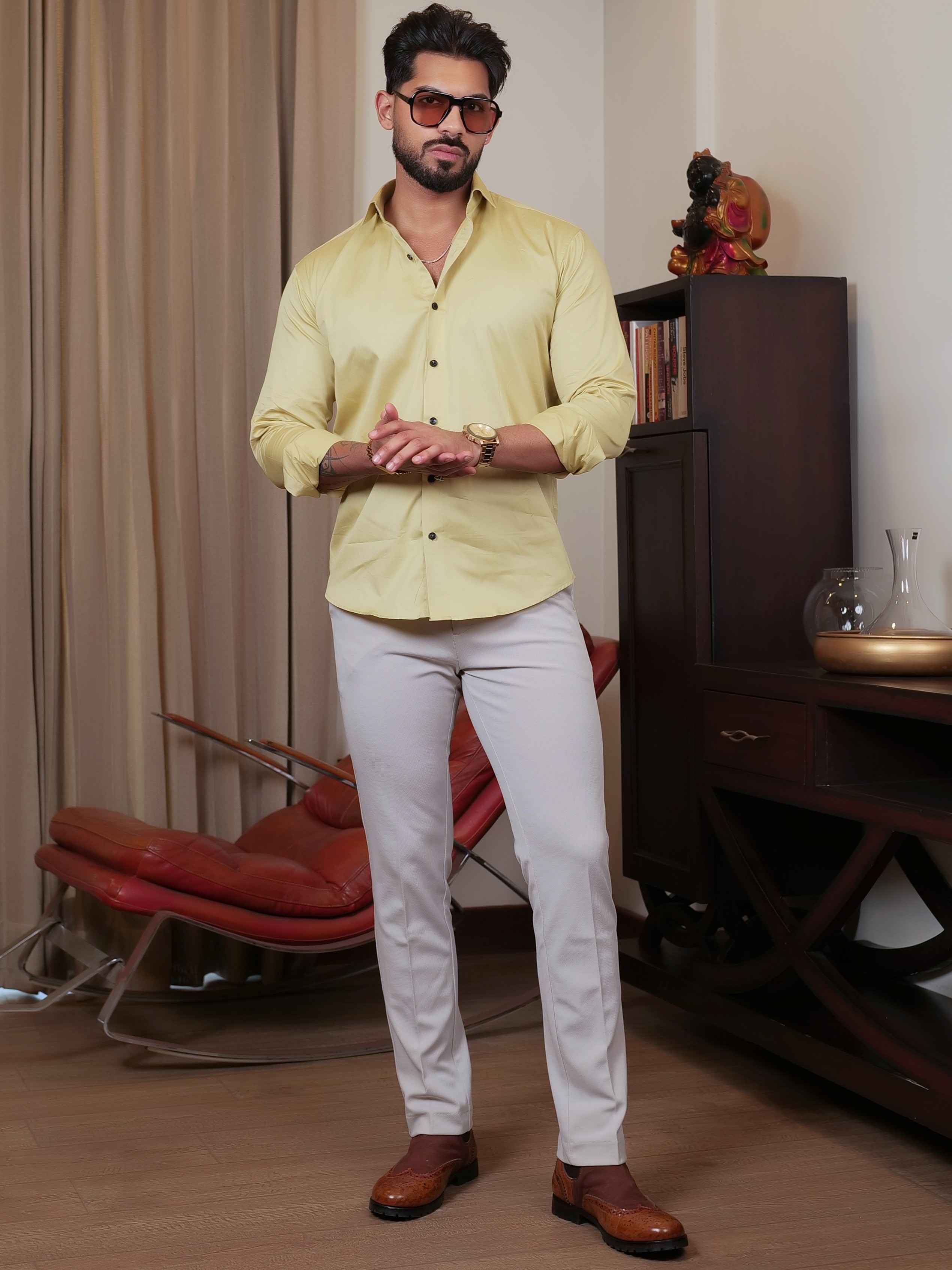 FOOMER FORMY DARK YELLOW LUXURY SATIN SHIRT FOR MEN'S - Image 5
