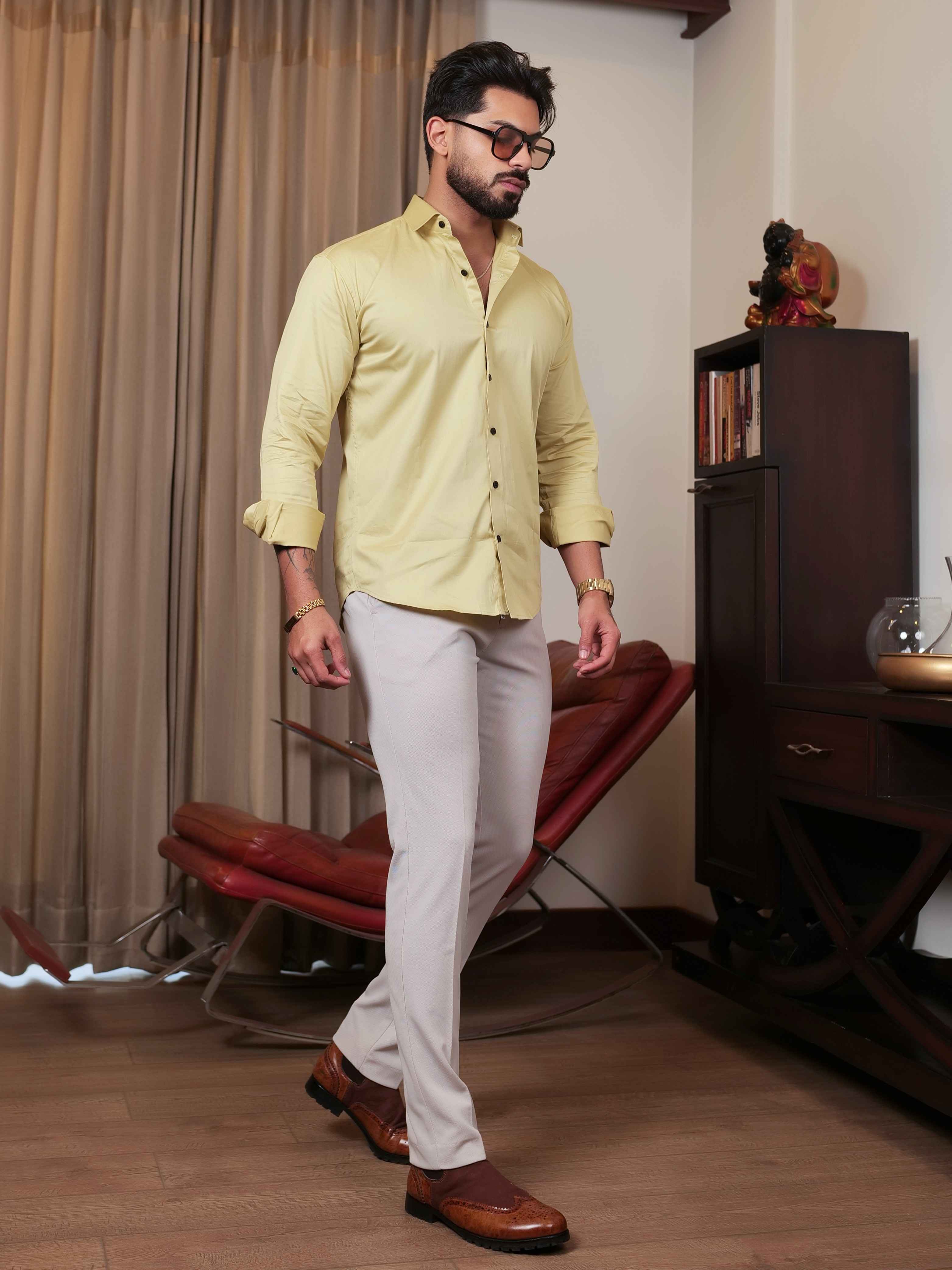 FOOMER FORMY DARK YELLOW LUXURY SATIN SHIRT FOR MEN'S - Image 7