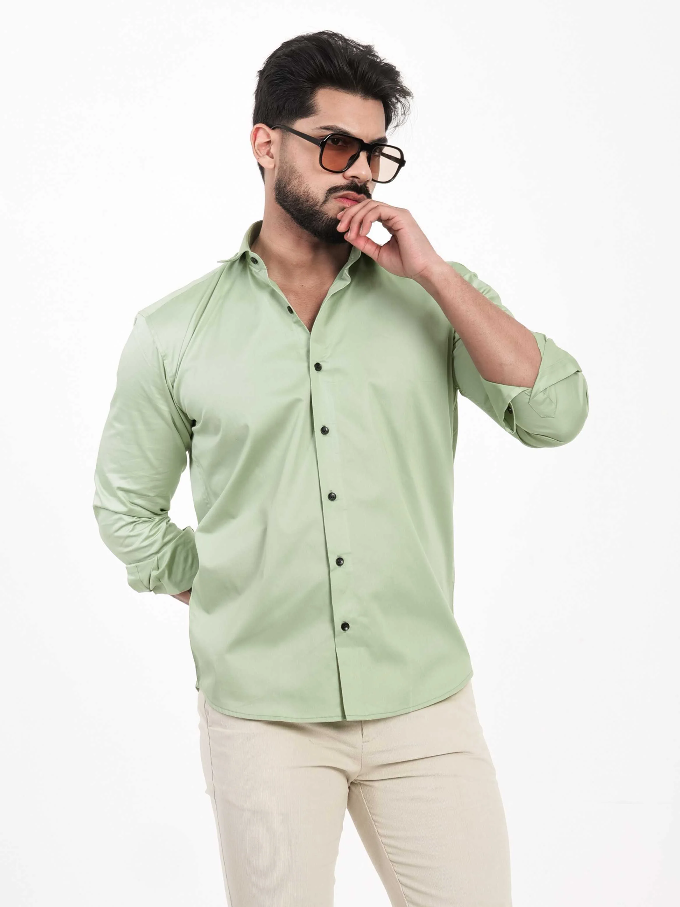 FOOMER FORMY LIGHT GREEN LUXURY SATIN SHIRT FOR MEN'S - Image 6