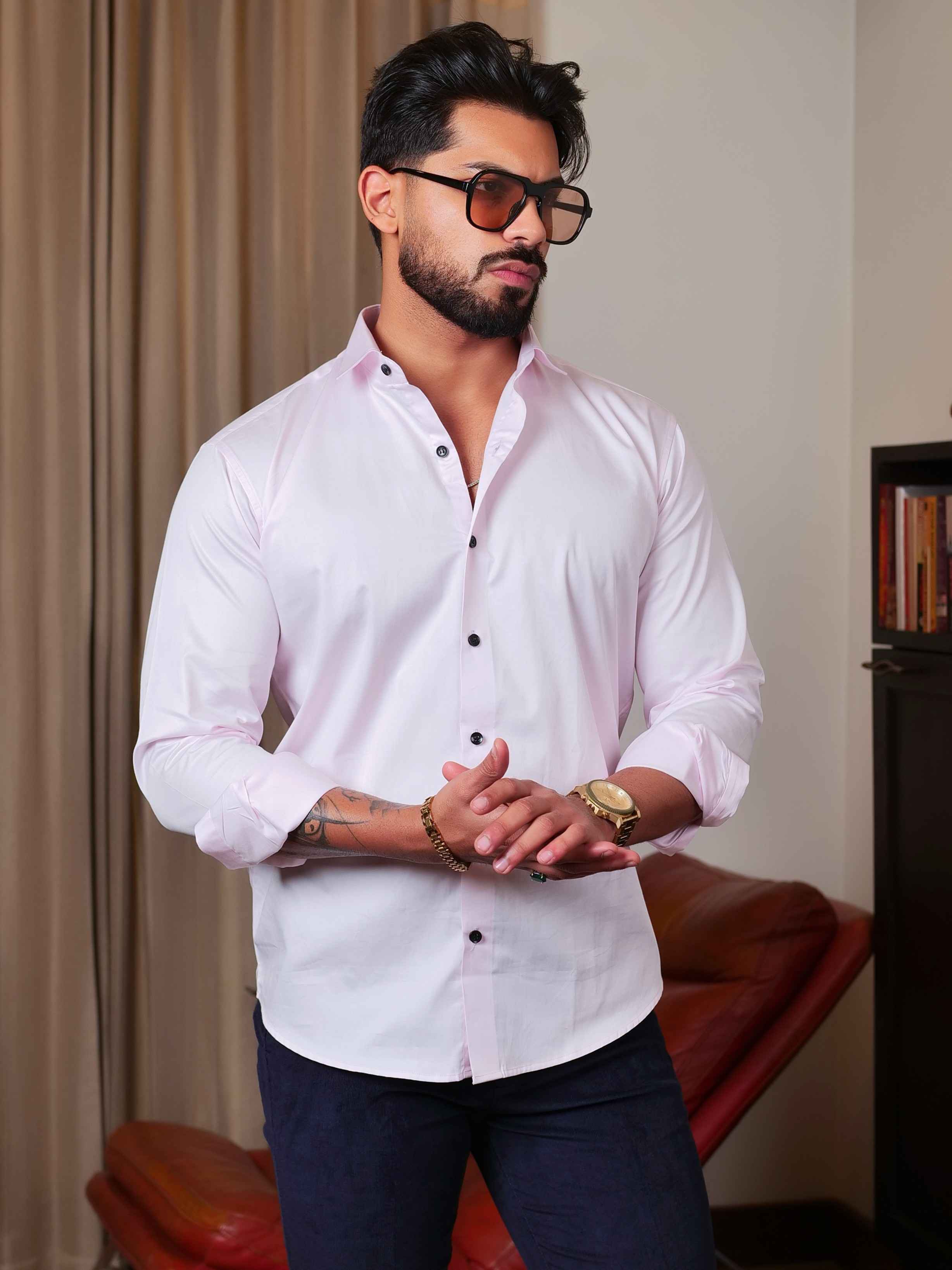 FOOMER FORMY LIGHT PINK LUXURY SATIN SHIRT FOR MEN'S - Image 6