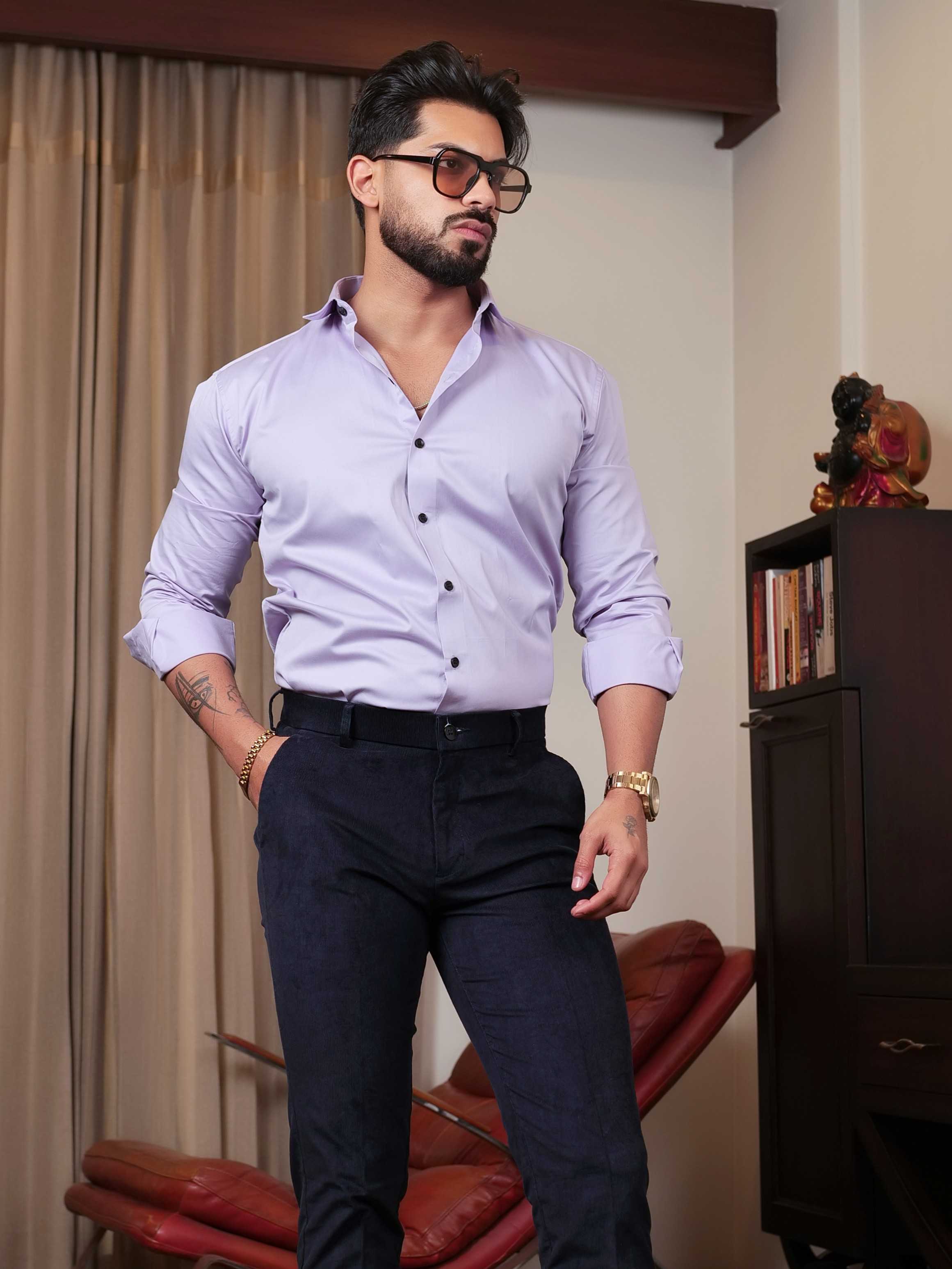 FOOMER FORMY LIGHT PURPLE LUXURY SATIN SHIRT FOR MEN'S