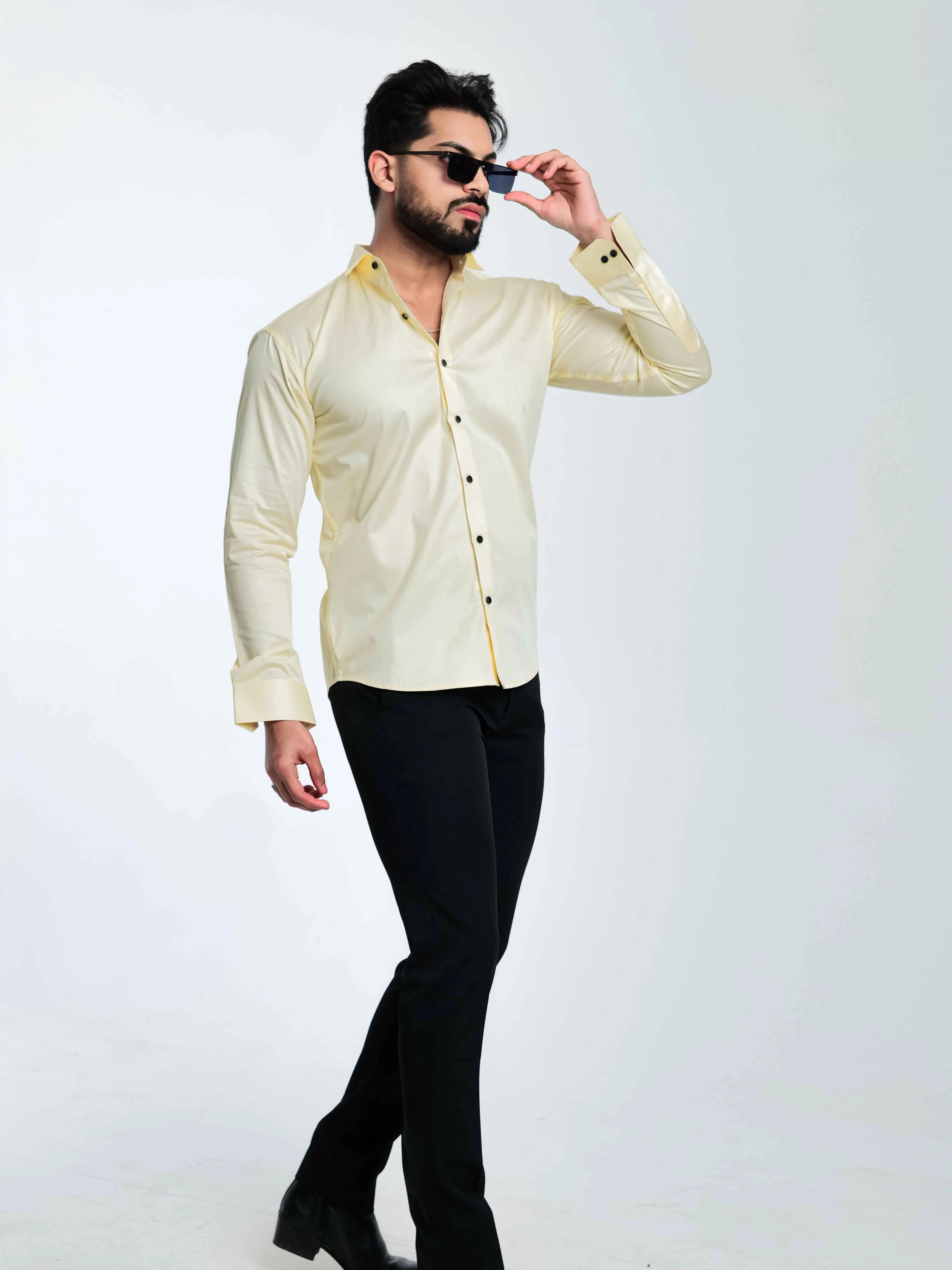 FOOMER FORMY LIGHT YELLOW LUXURY SATIN SHIRT FOR MEN'S - Image 10