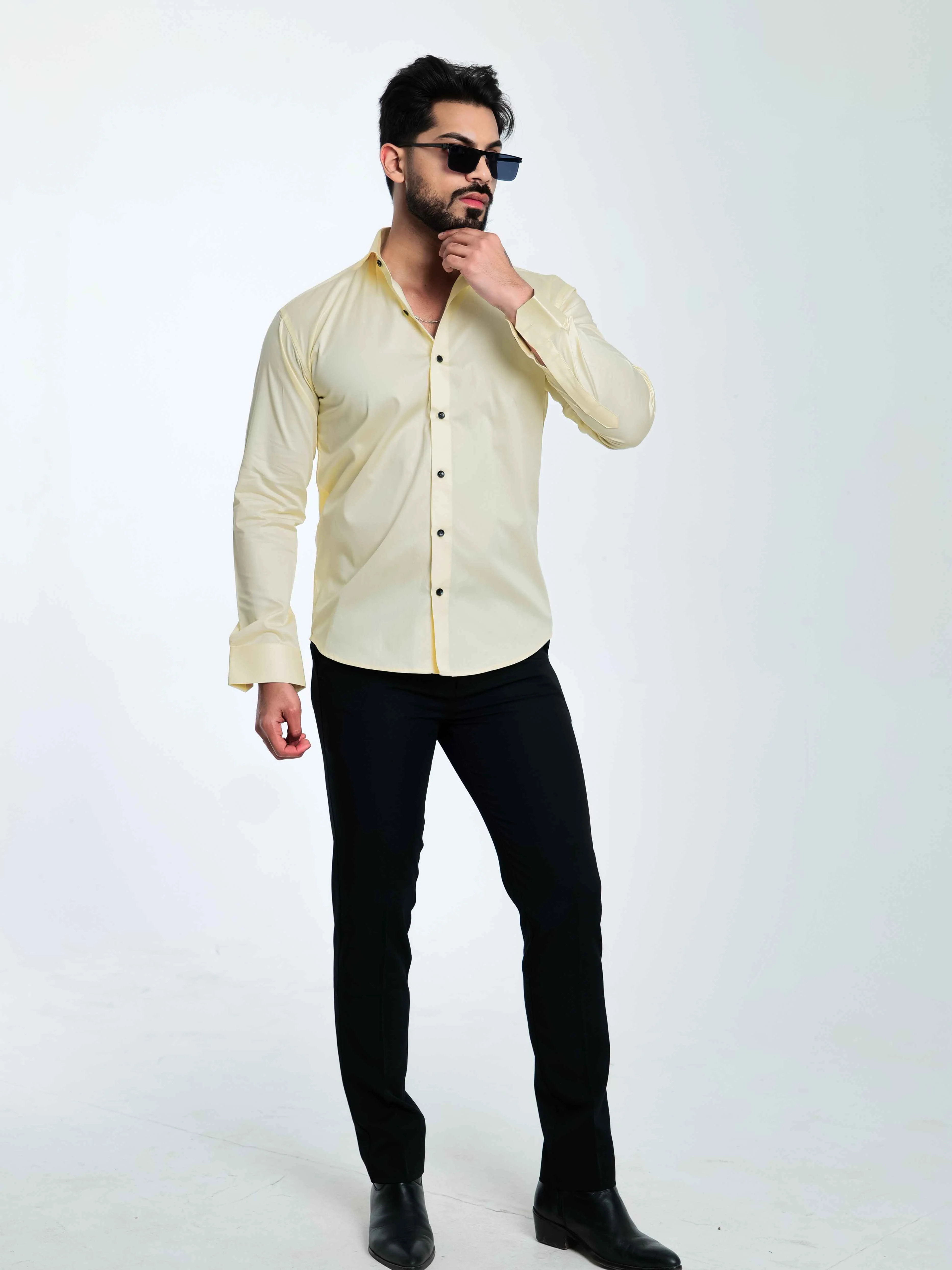 FOOMER FORMY LIGHT YELLOW LUXURY SATIN SHIRT FOR MEN'S - Image 11