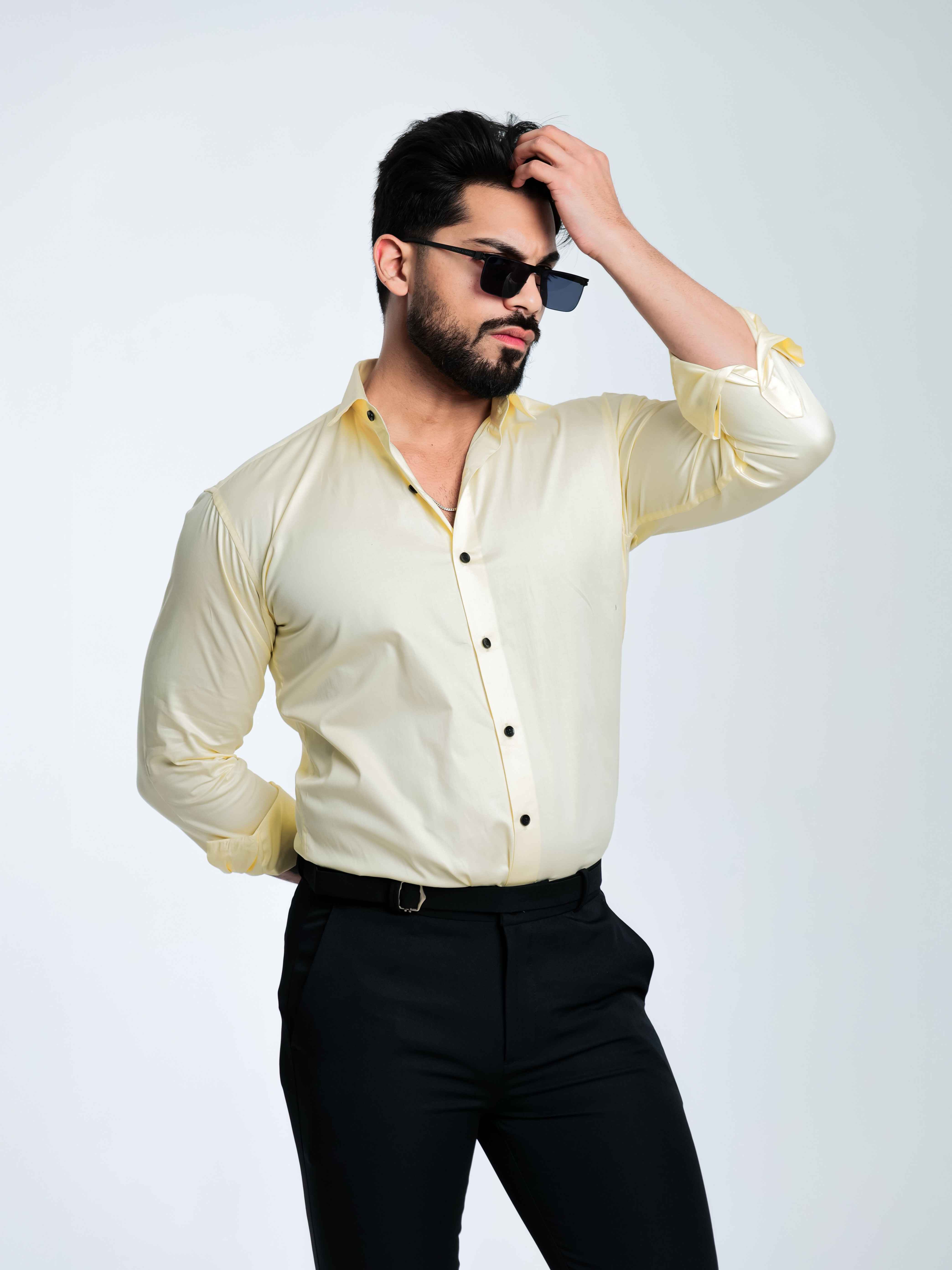 FOOMER FORMY LIGHT YELLOW LUXURY SATIN SHIRT FOR MEN'S - Image 3