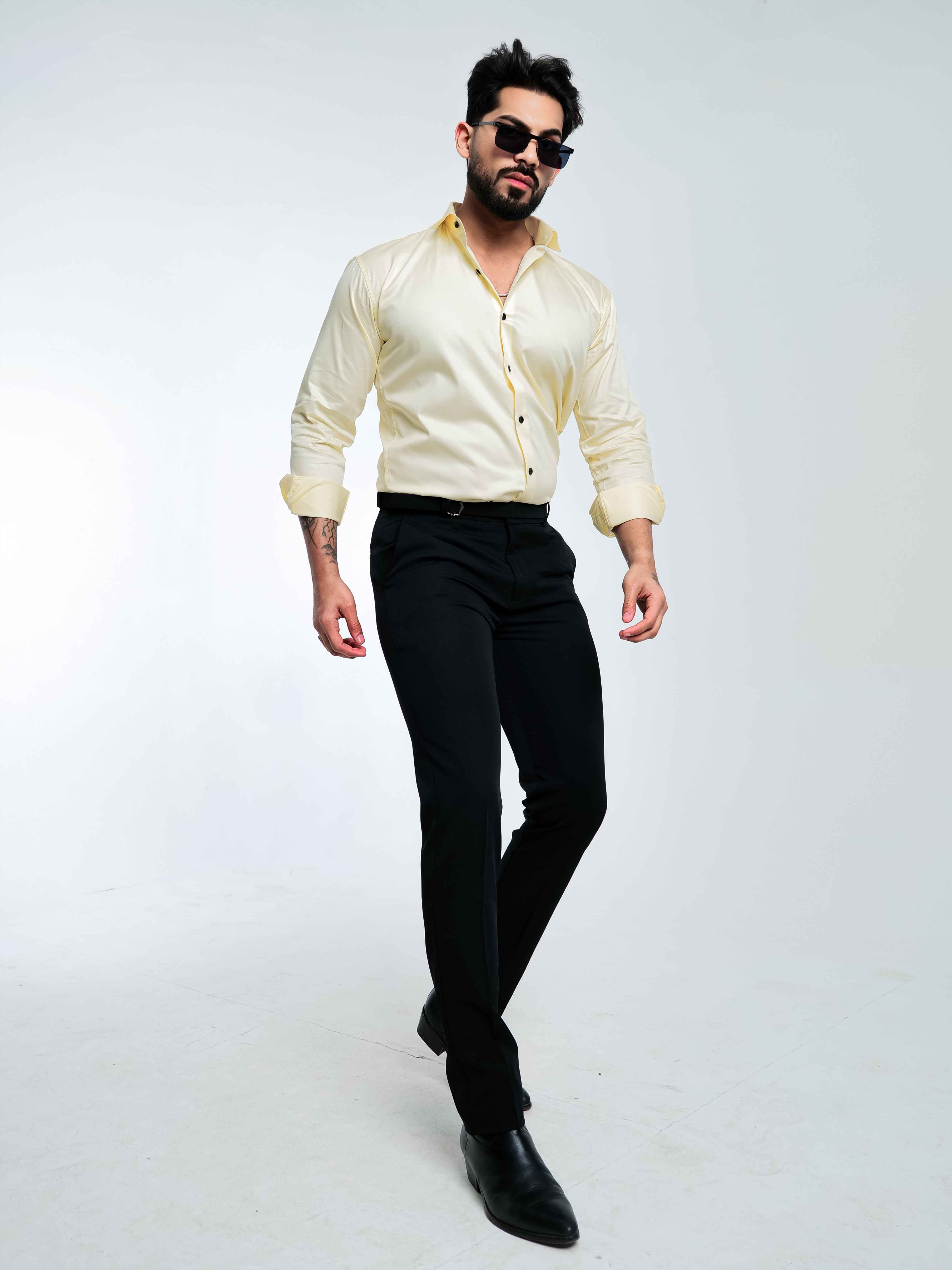 FOOMER FORMY LIGHT YELLOW LUXURY SATIN SHIRT FOR MEN'S - Image 5