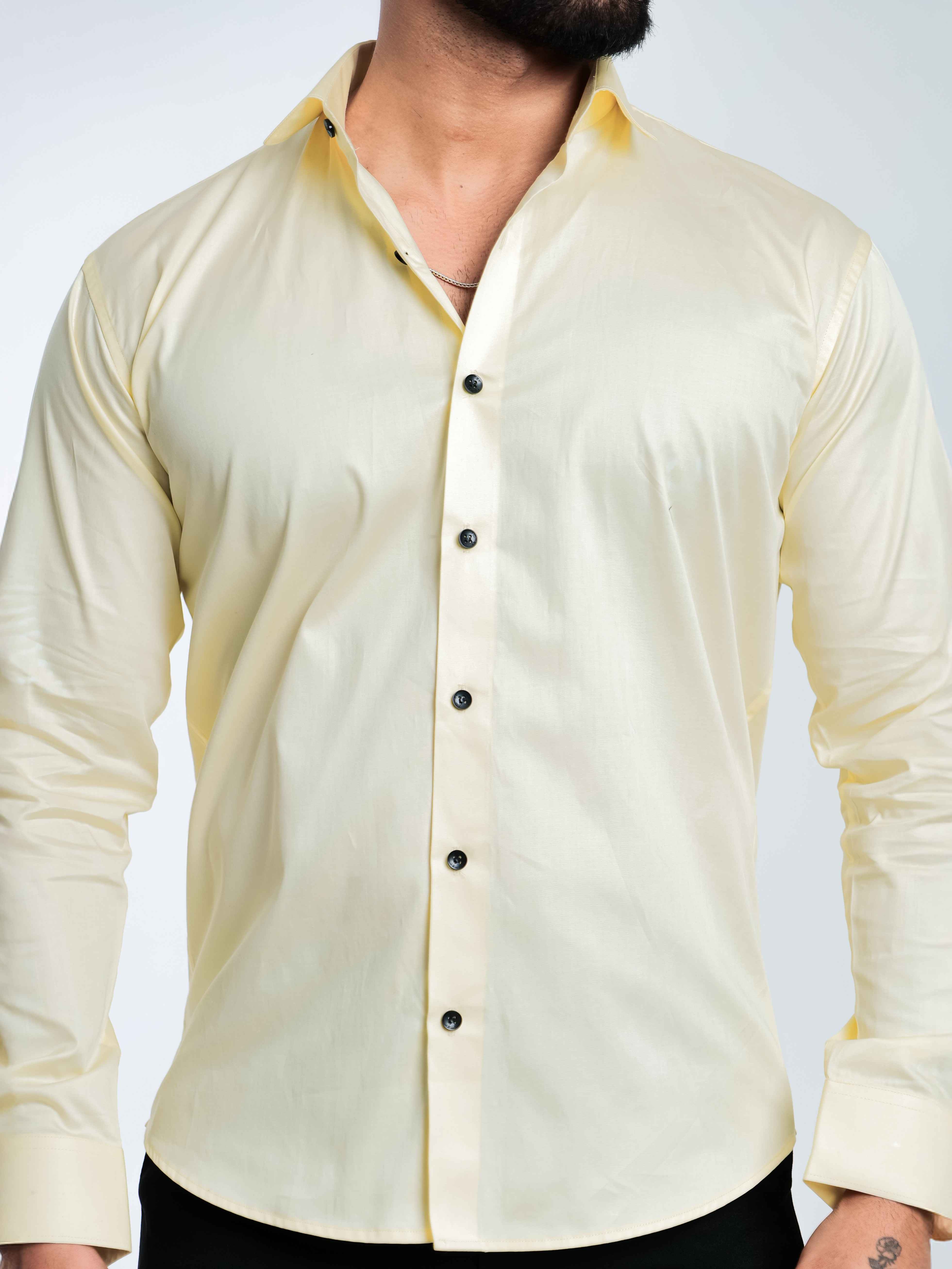 FOOMER FORMY LIGHT YELLOW LUXURY SATIN SHIRT FOR MEN'S - Image 7
