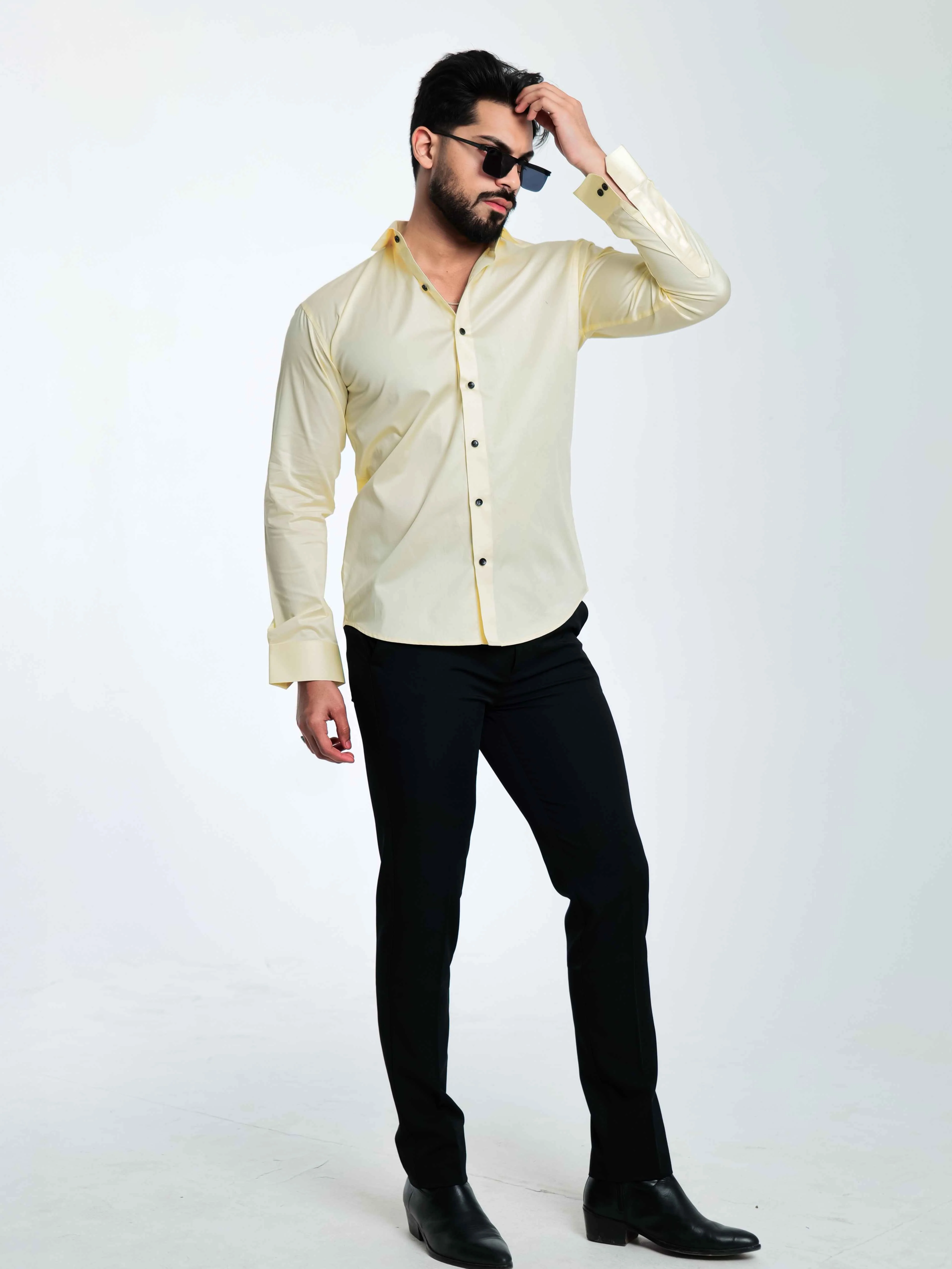FOOMER FORMY LIGHT YELLOW LUXURY SATIN SHIRT FOR MEN'S - Image 9