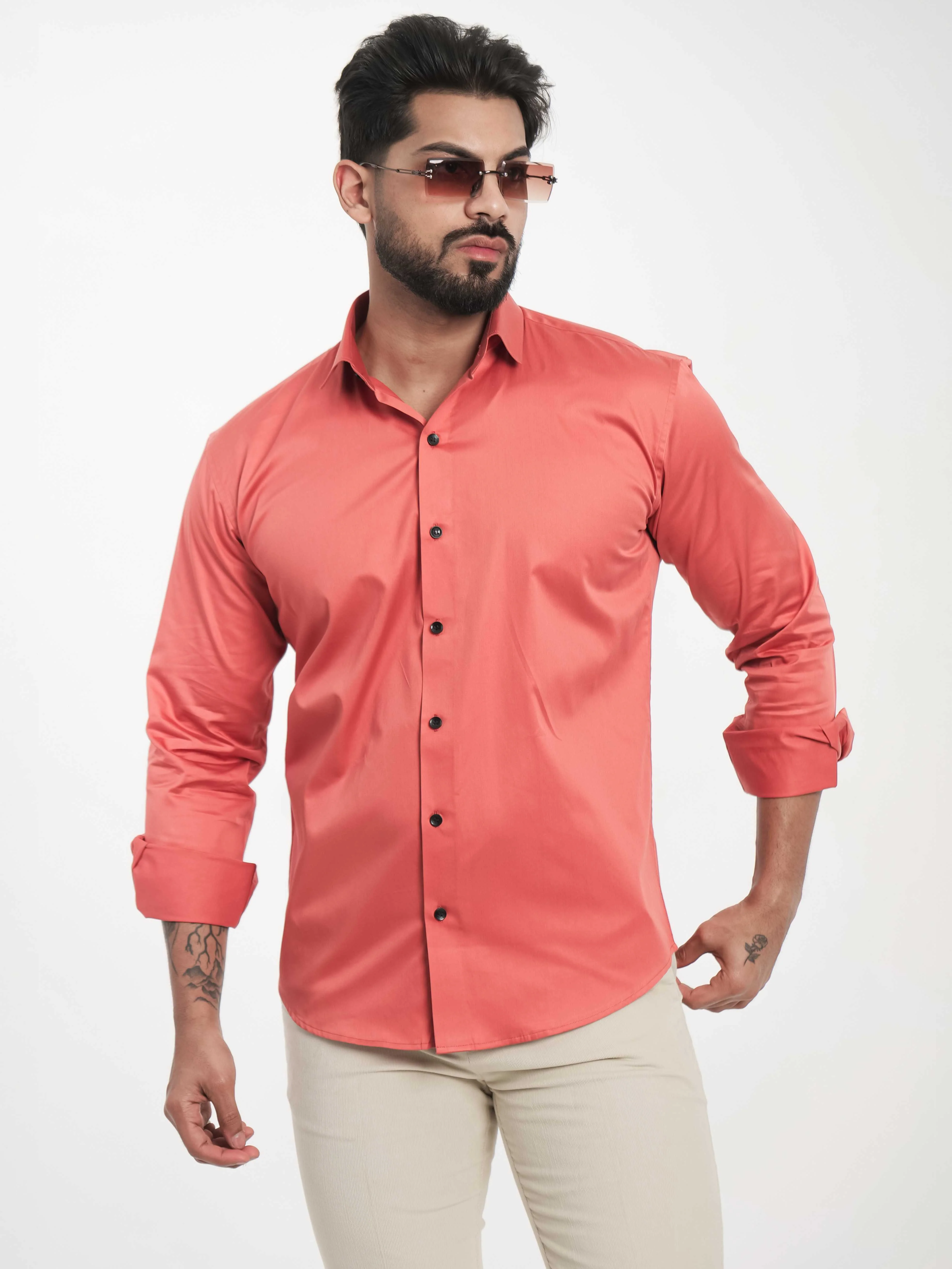 FOOMER FORMY ORANGE LUXURY SATIN SHIRT FOR MEN'S