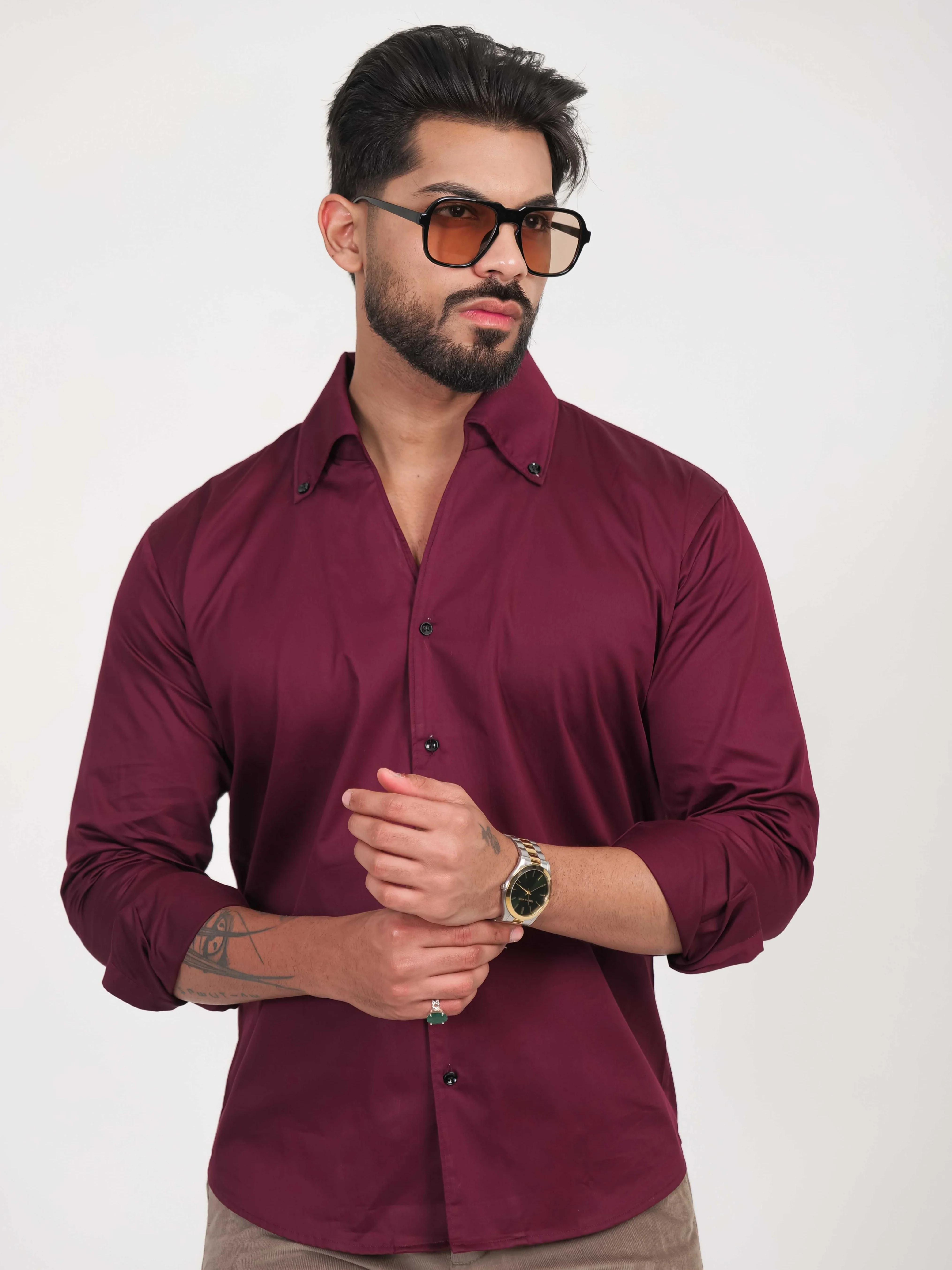 FOOMER FORMY WINEBERRY LUXURY SATIN SHIRT FOR MEN'S - Image 11