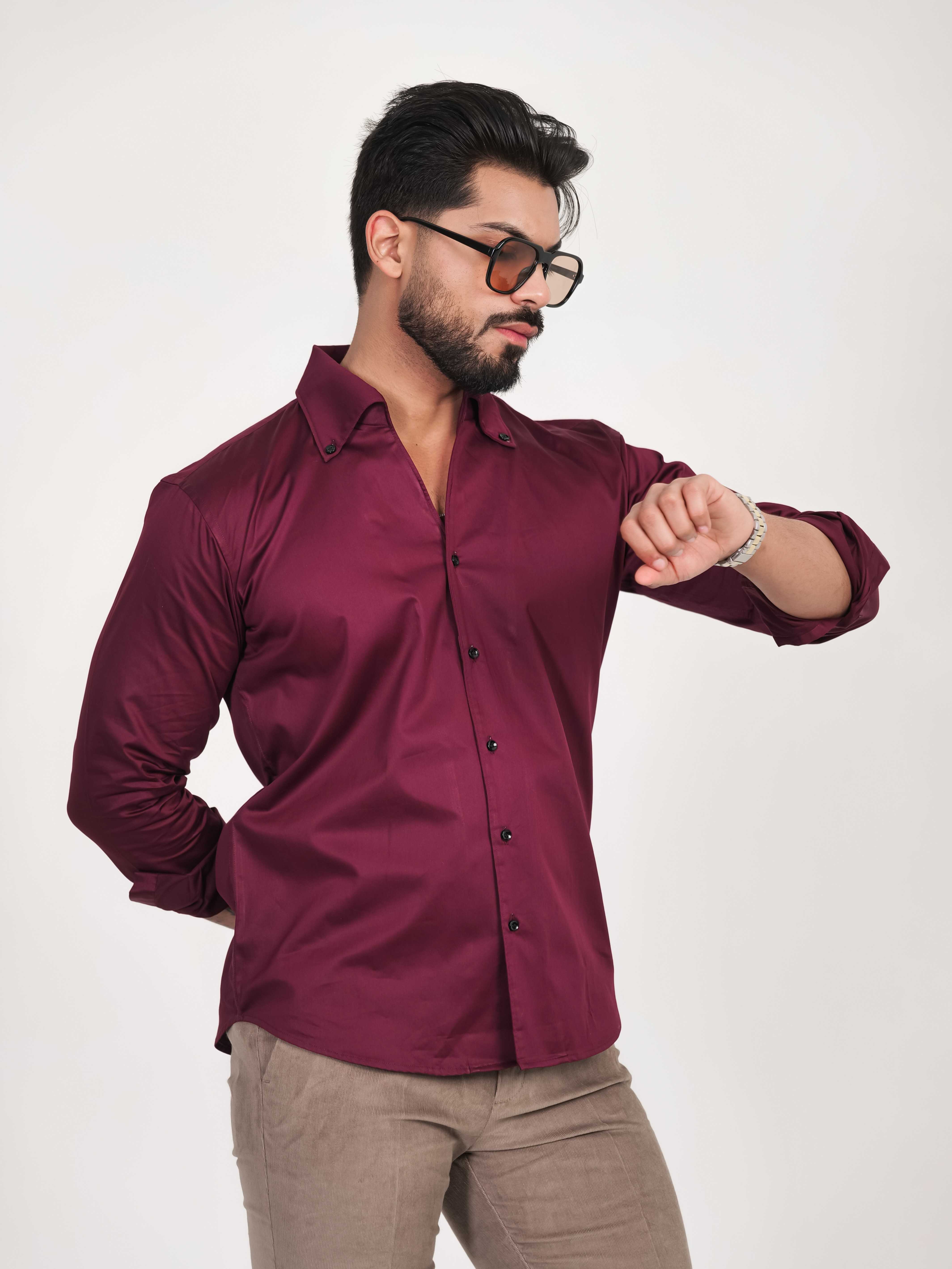 FOOMER FORMY WINEBERRY LUXURY SATIN SHIRT FOR MEN'S - Image 3