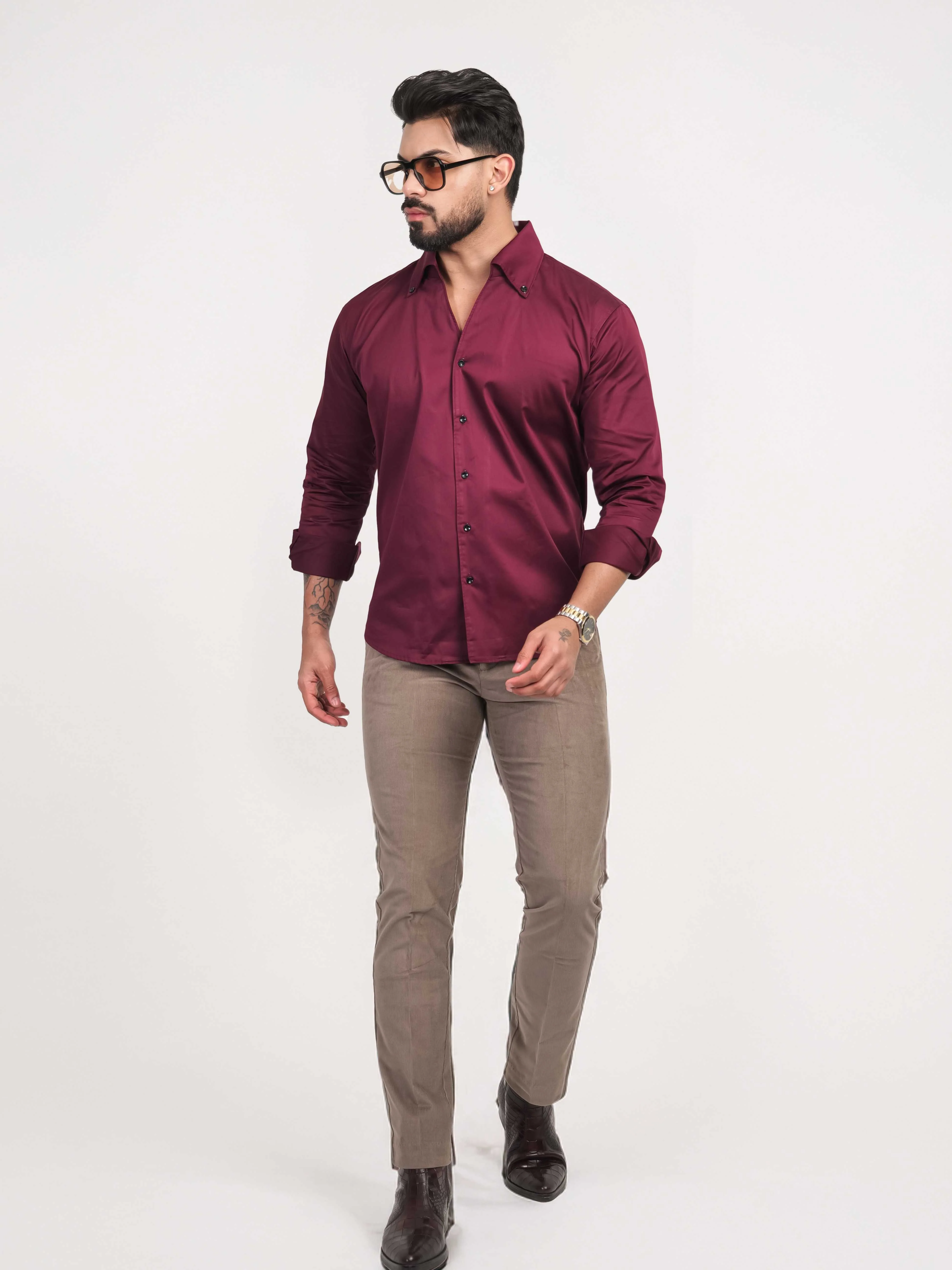 FOOMER FORMY WINEBERRY LUXURY SATIN SHIRT FOR MEN'S - Image 7