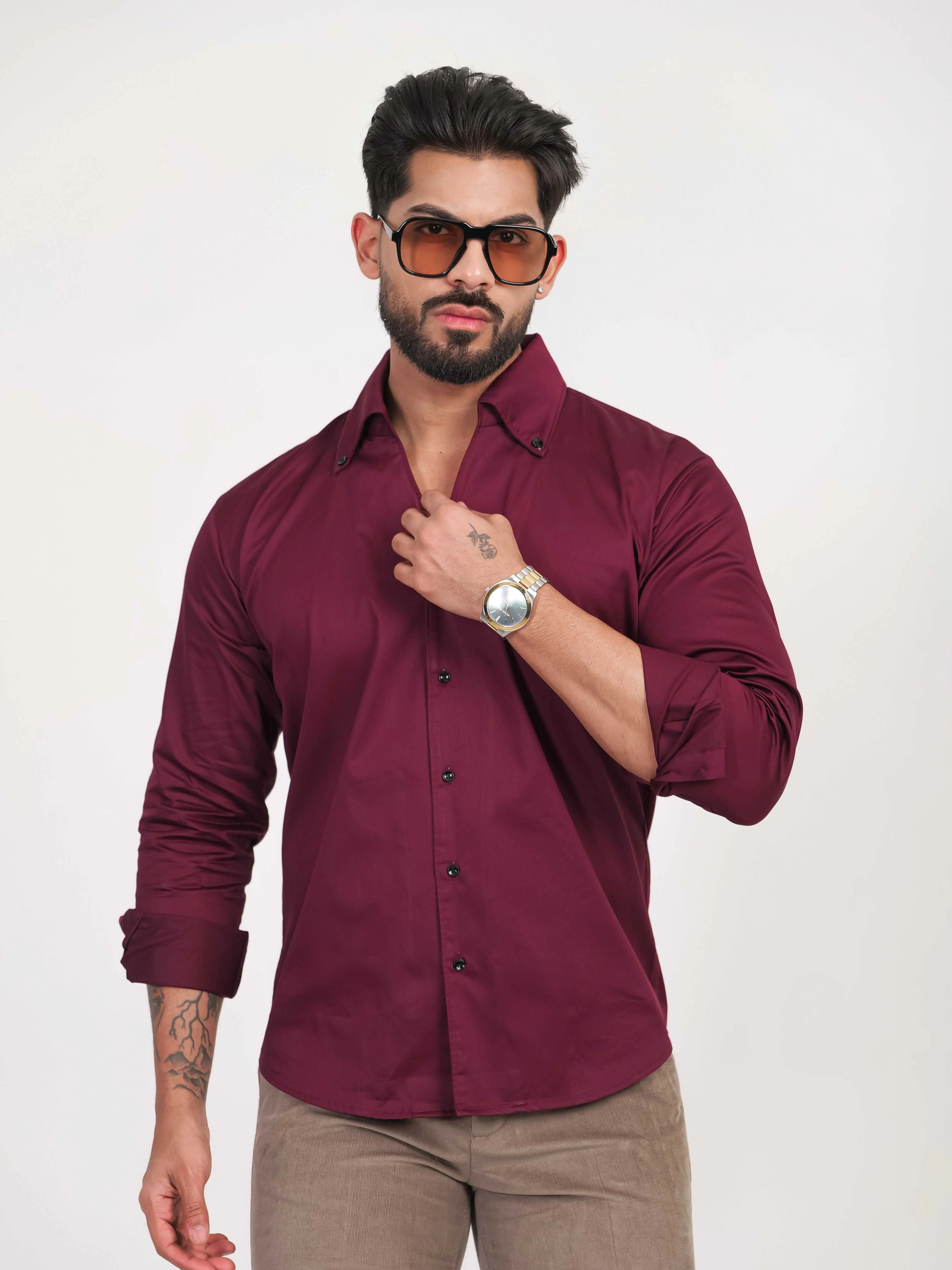 FOOMER FORMY WINEBERRY LUXURY SATIN SHIRT FOR MEN'S - Image 8