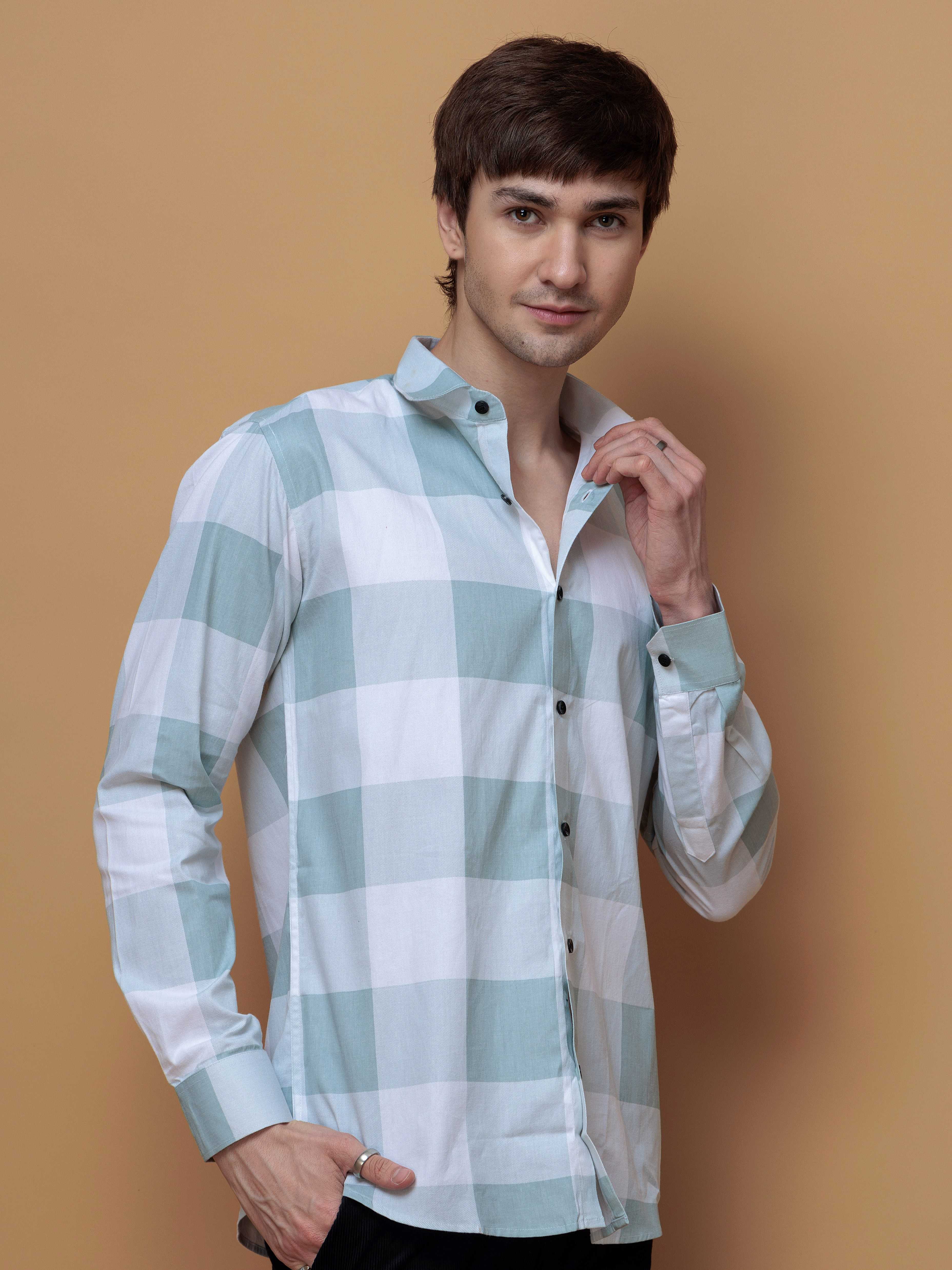 FOOMER GREEN CHECKS COTTON CASUAL SHIRT FOR MEN'S - Image 2