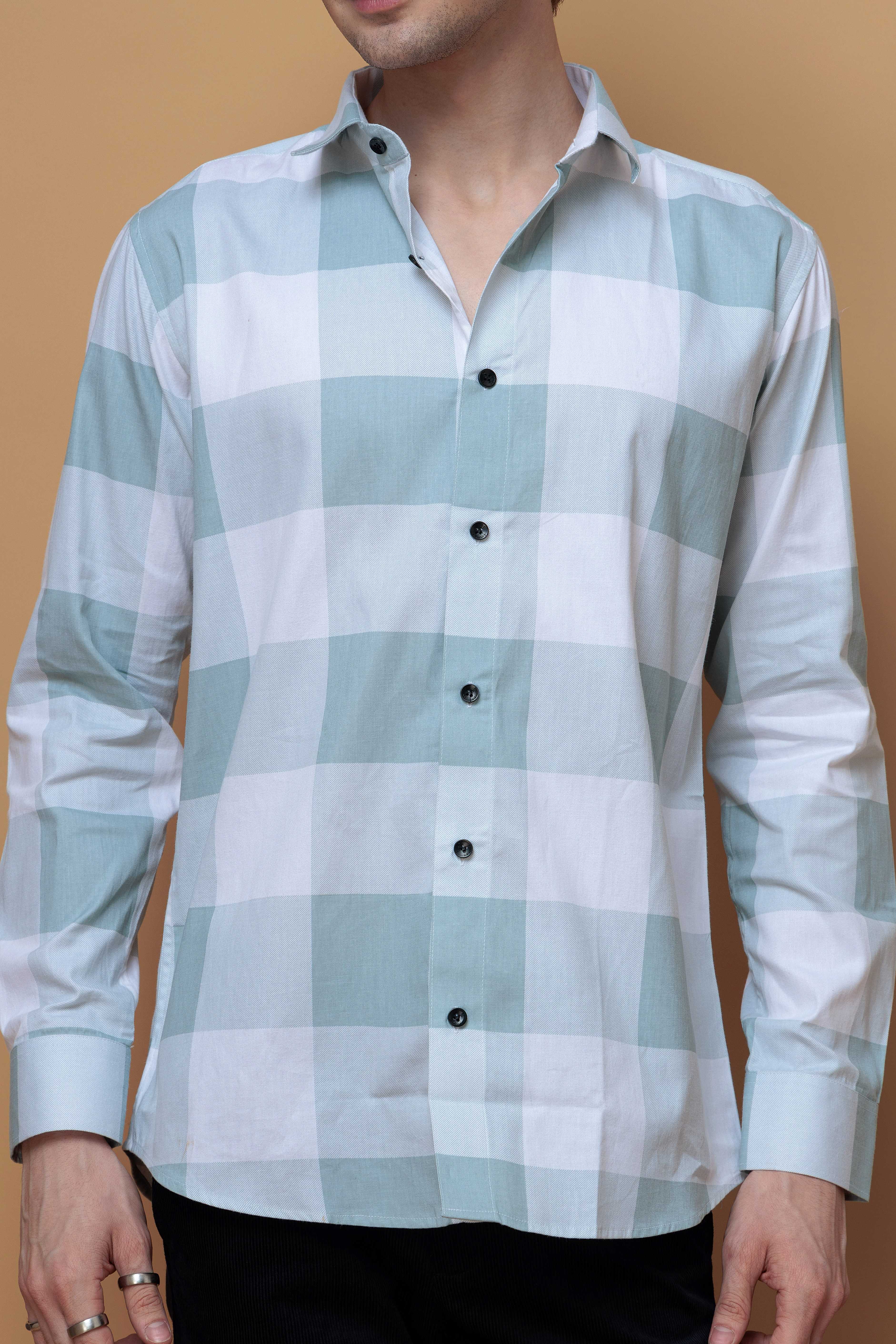 FOOMER GREEN CHECKS COTTON CASUAL SHIRT FOR MEN'S - Image 3