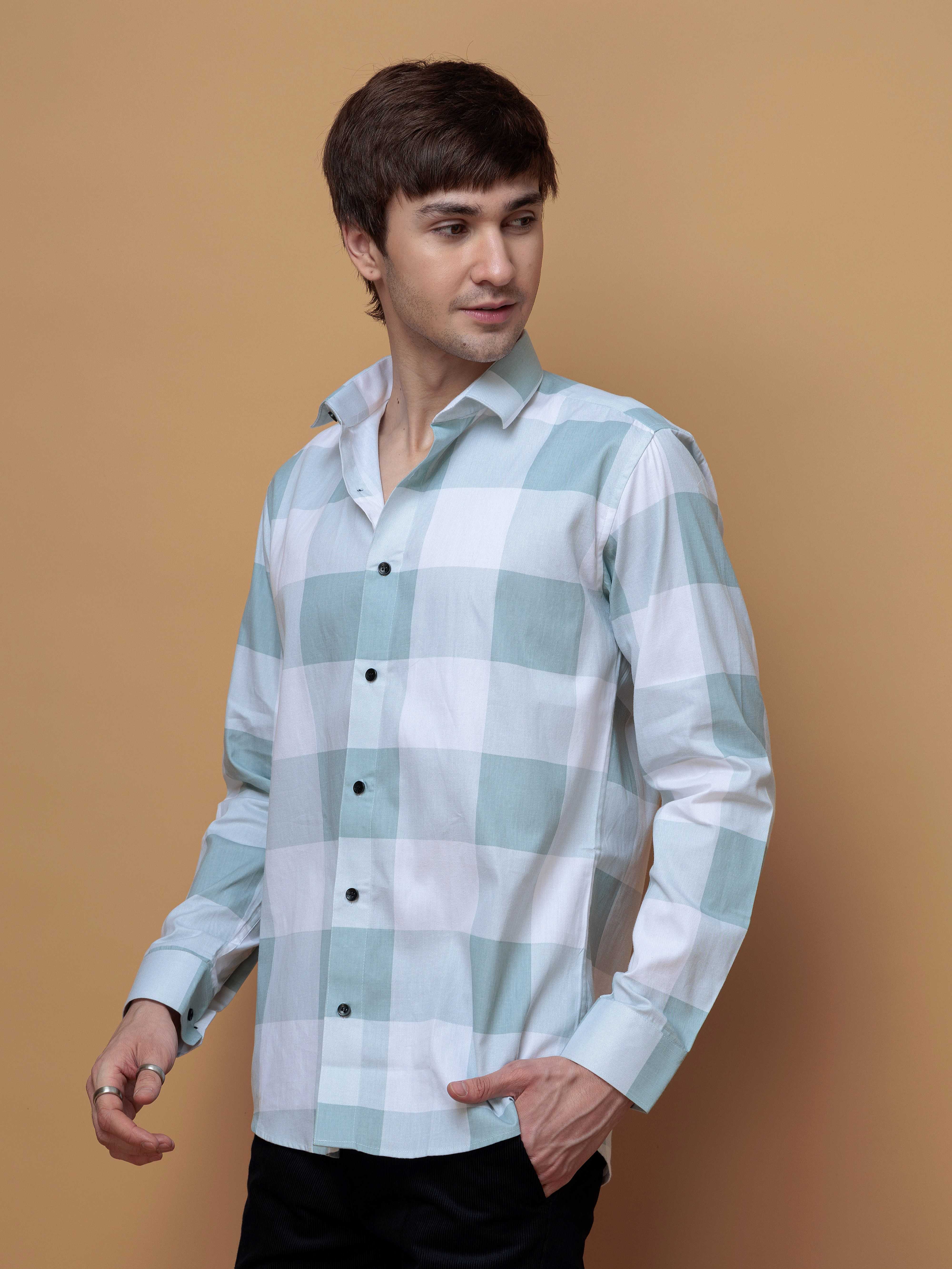 FOOMER GREEN CHECKS COTTON CASUAL SHIRT FOR MEN'S - Image 4