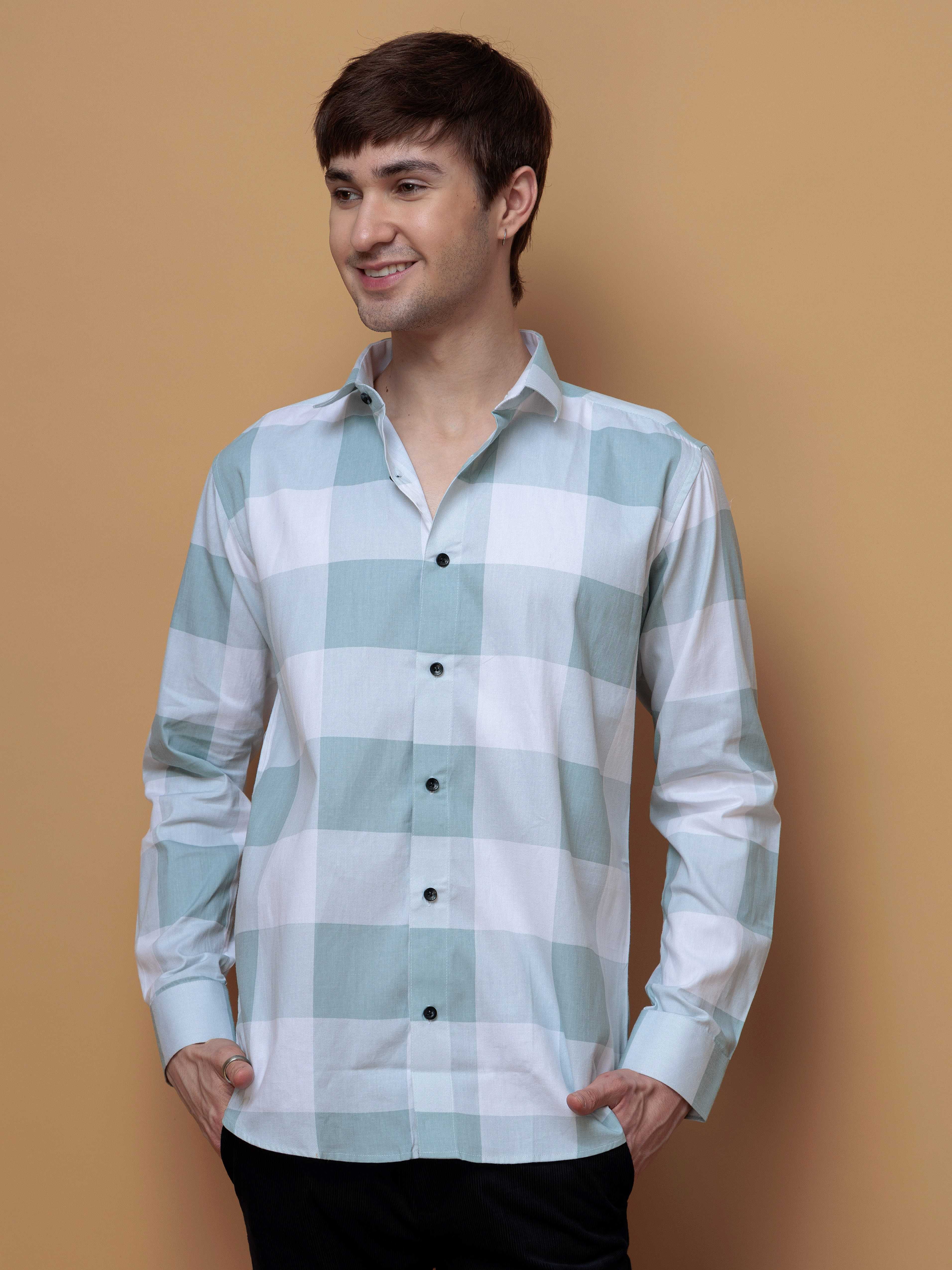 FOOMER GREEN CHECKS COTTON CASUAL SHIRT FOR MEN'S - Image 7