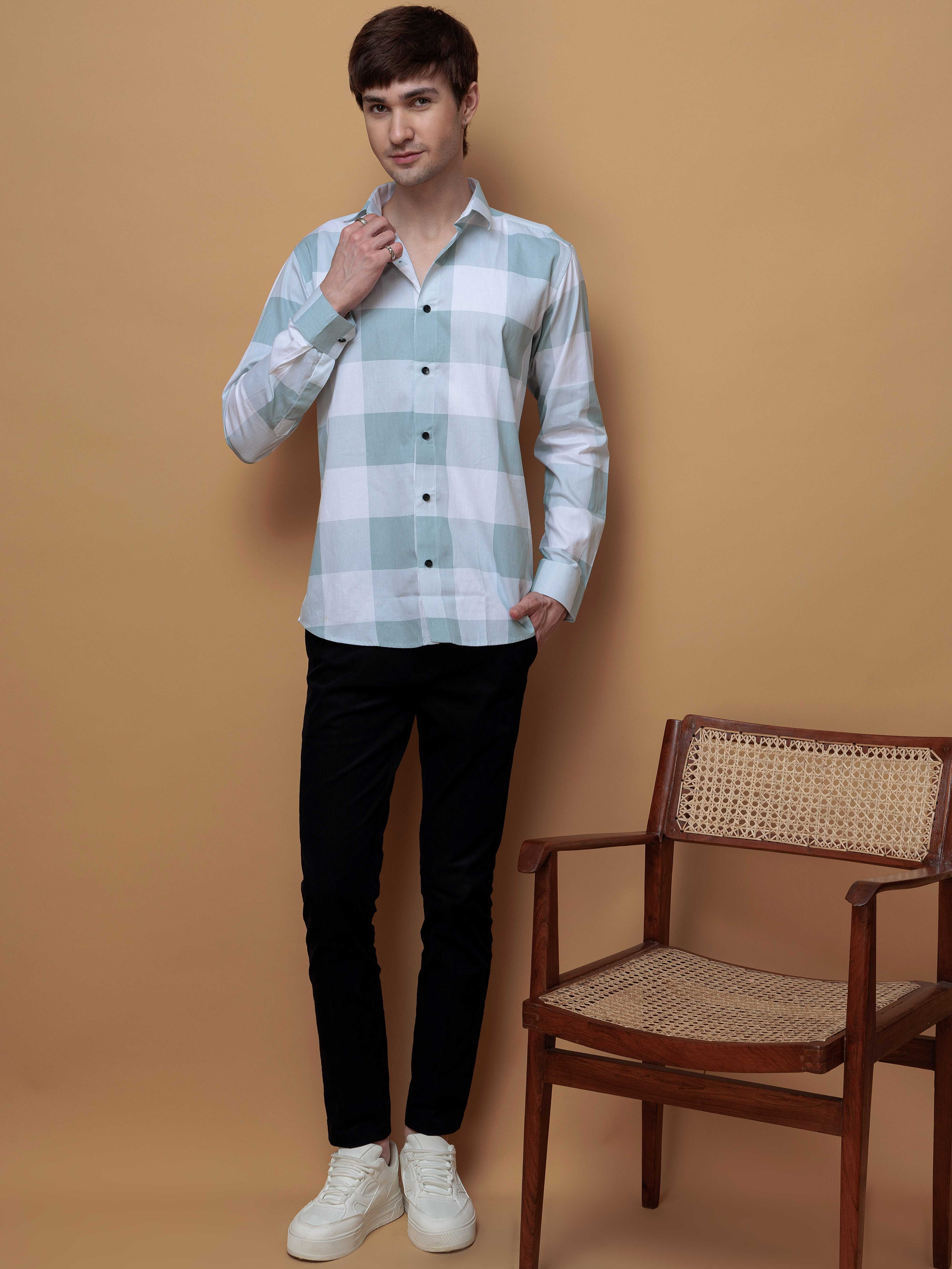 FOOMER GREEN CHECKS COTTON CASUAL SHIRT FOR MEN'S - Image 9
