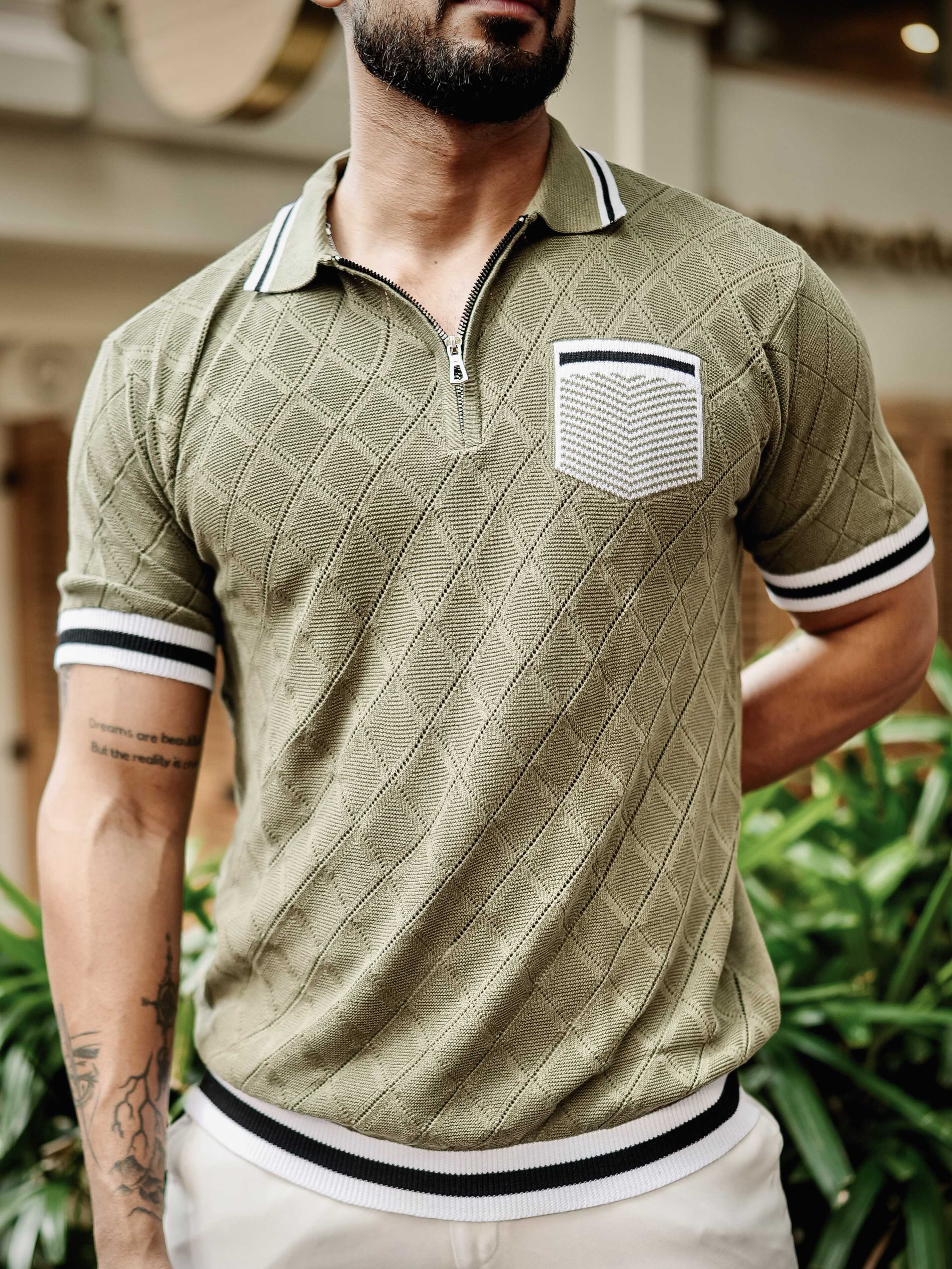 FOOMER GREEN HALF SLEEVE KNITTED TSHIRT FOR MEN'S - Image 2