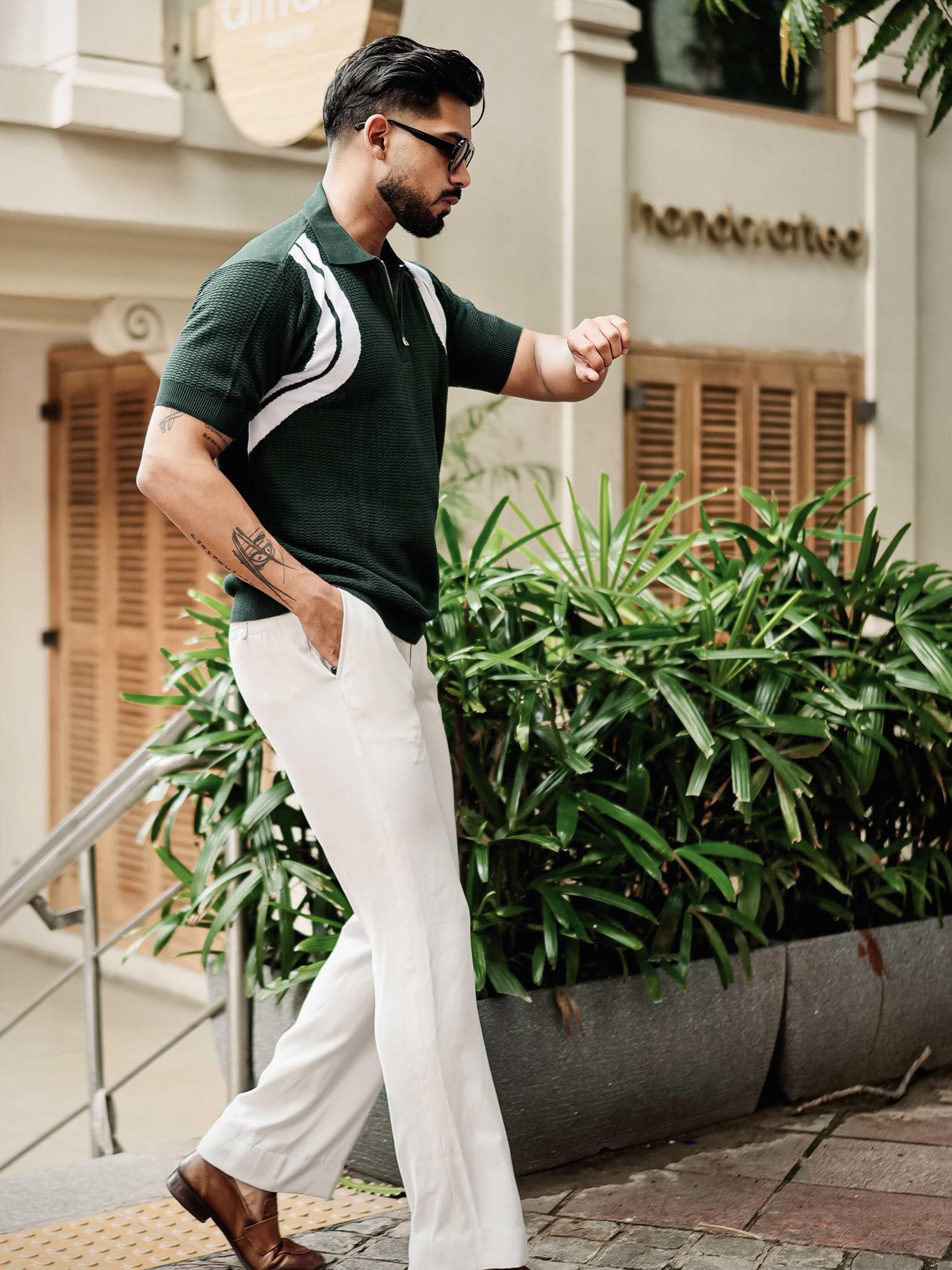 FOOMER GREEN HALF SLEEVE KNITTED TSHIRT FOR MEN'S - Image 6