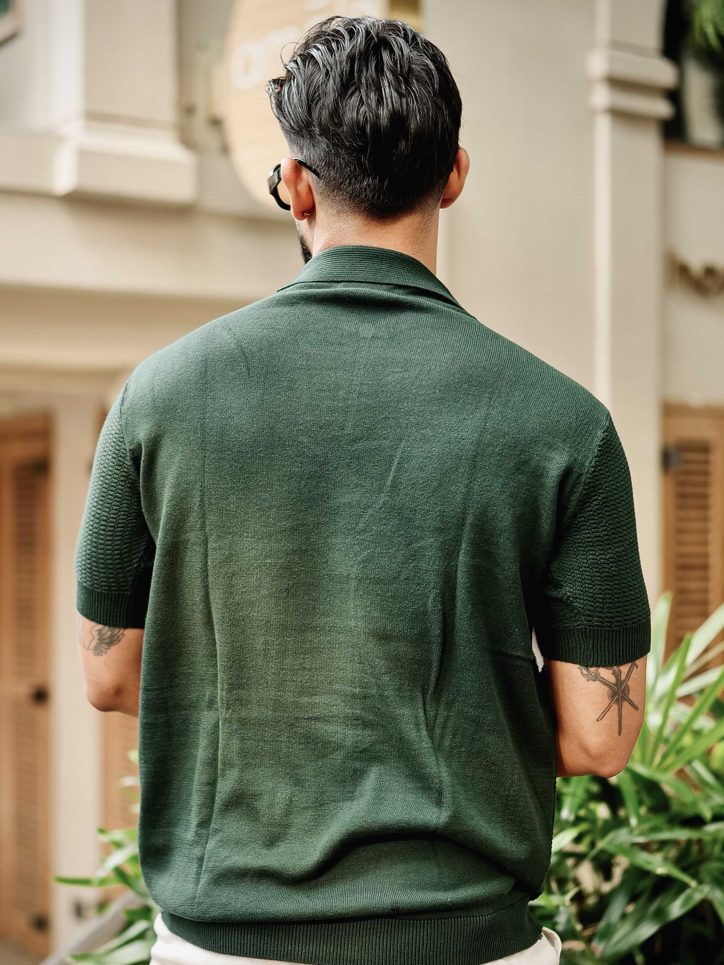 FOOMER GREEN HALF SLEEVE KNITTED TSHIRT FOR MEN'S - Image 5