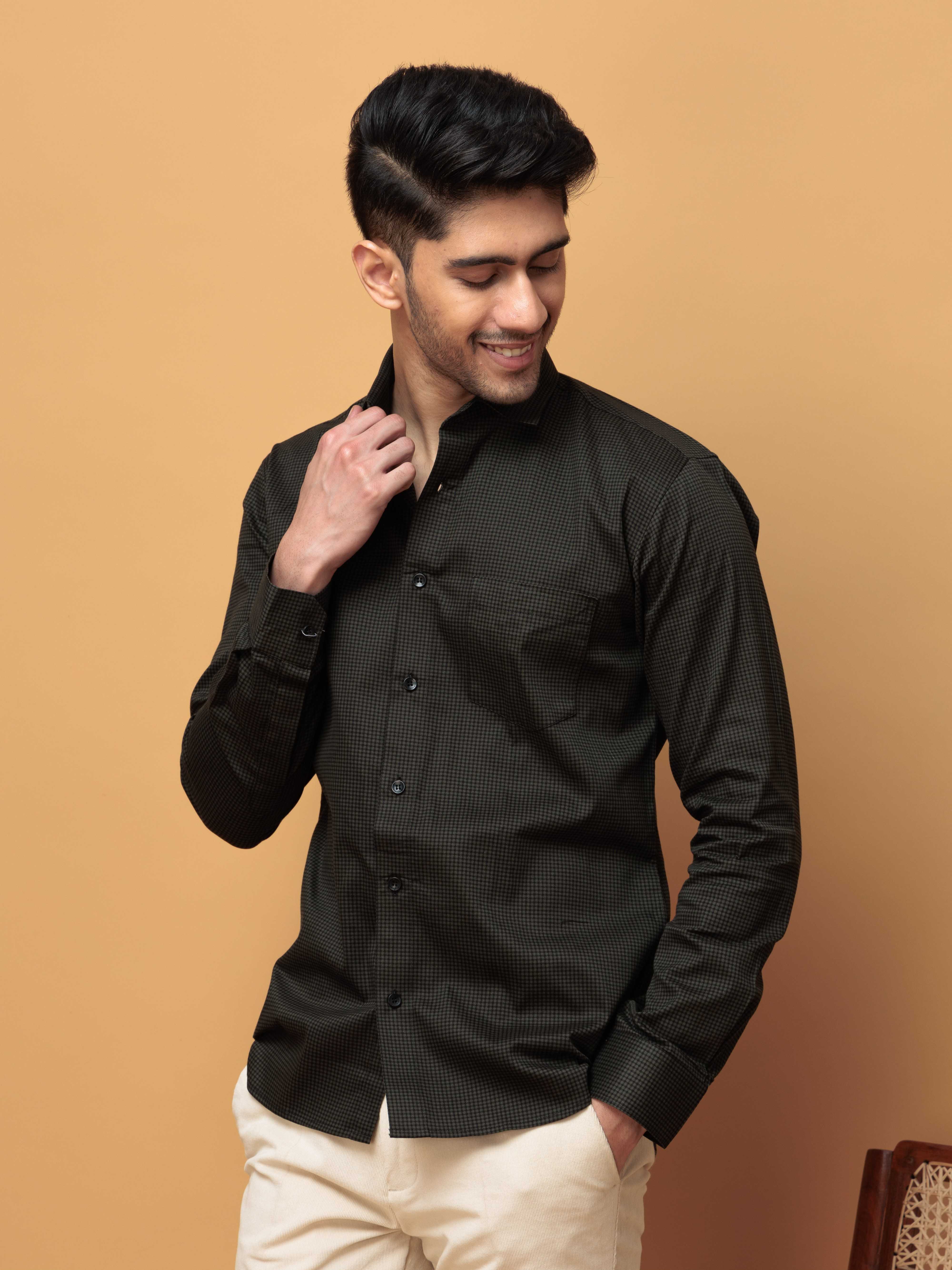 FOOMER GREEN MINI CHECKED COTTON CASUAL SHIRT FOR MEN'S - Image 2