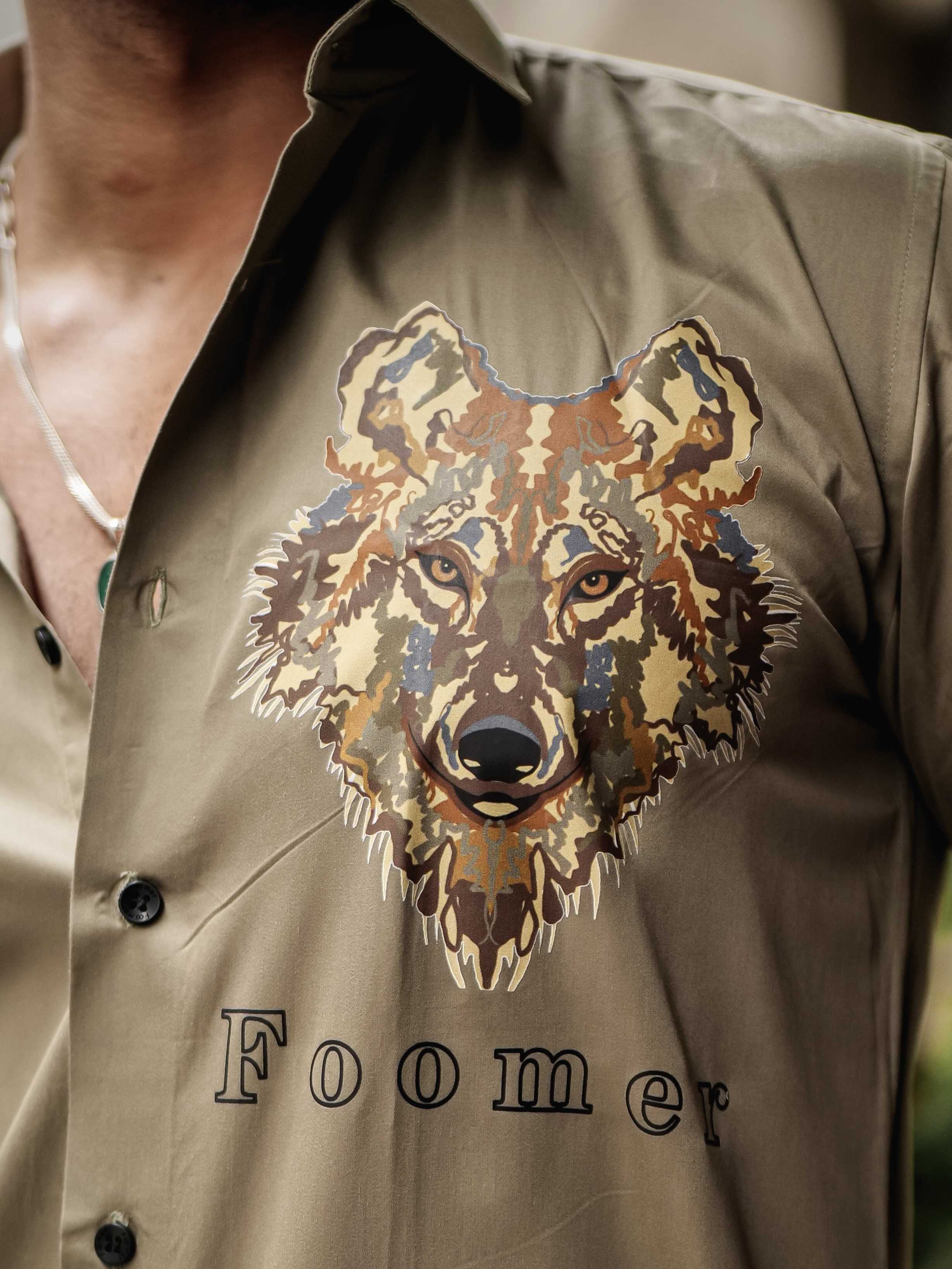 FOOMER GREEN WOLVE PRINTED SATIN COTTON SHIRT FOR MEN'S - Image 2