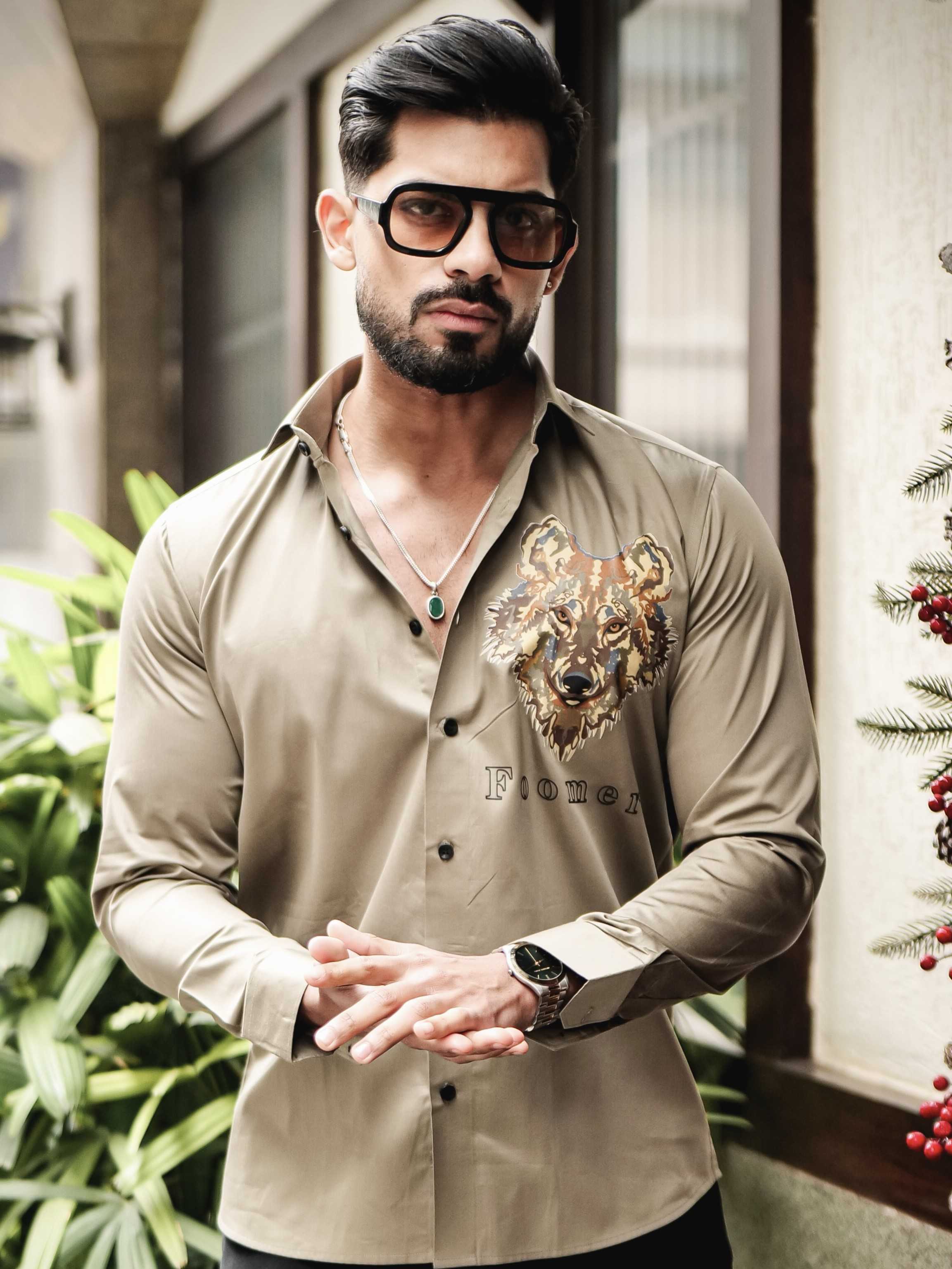 FOOMER GREEN WOLVE PRINTED SATIN COTTON SHIRT FOR MEN'S - Image 3