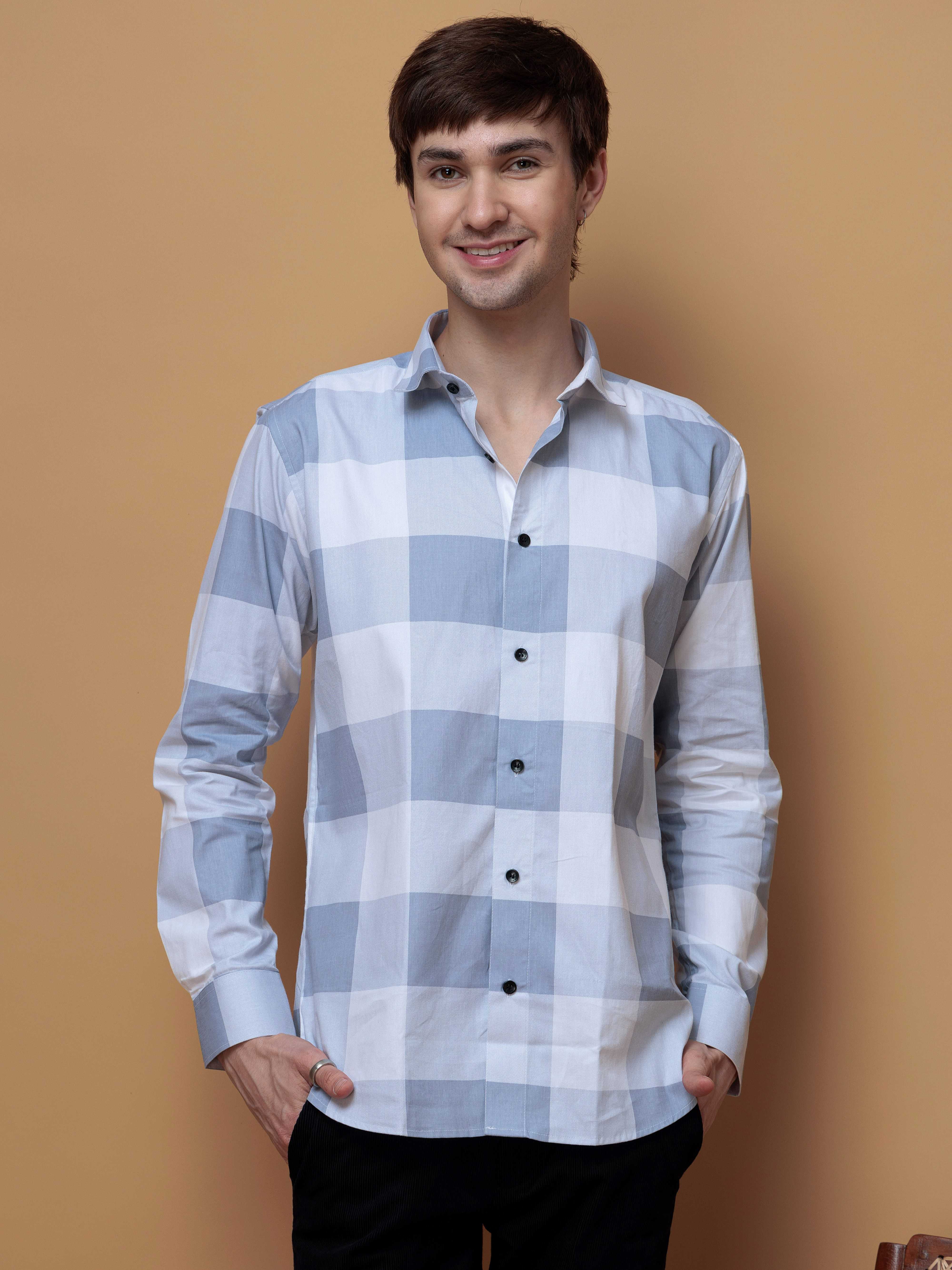FOOMER GREY CHECKED COTTON CASUAL SHIRT FOR MEN'S - Image 3
