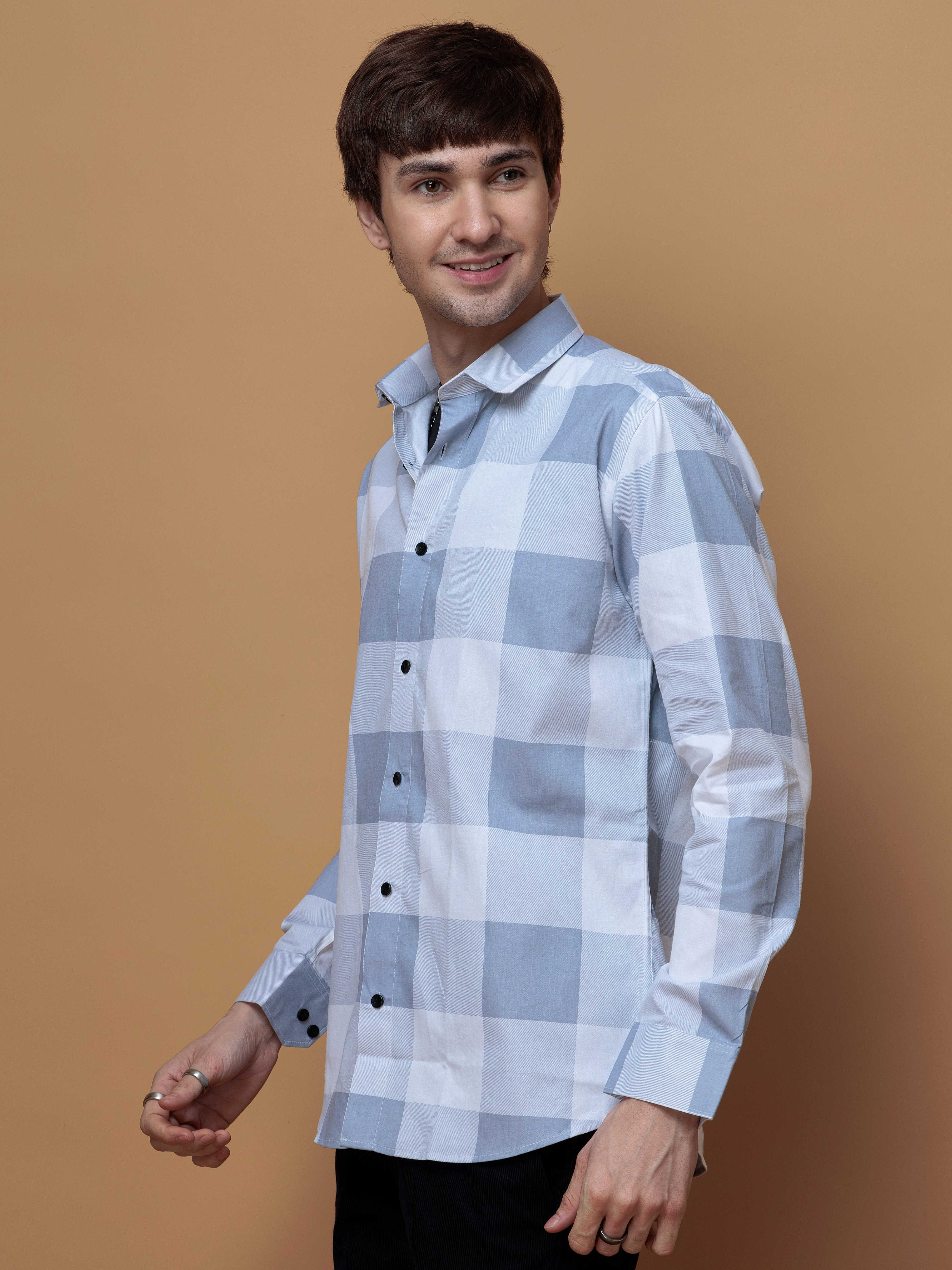 FOOMER GREY CHECKED COTTON CASUAL SHIRT FOR MEN'S - Image 6
