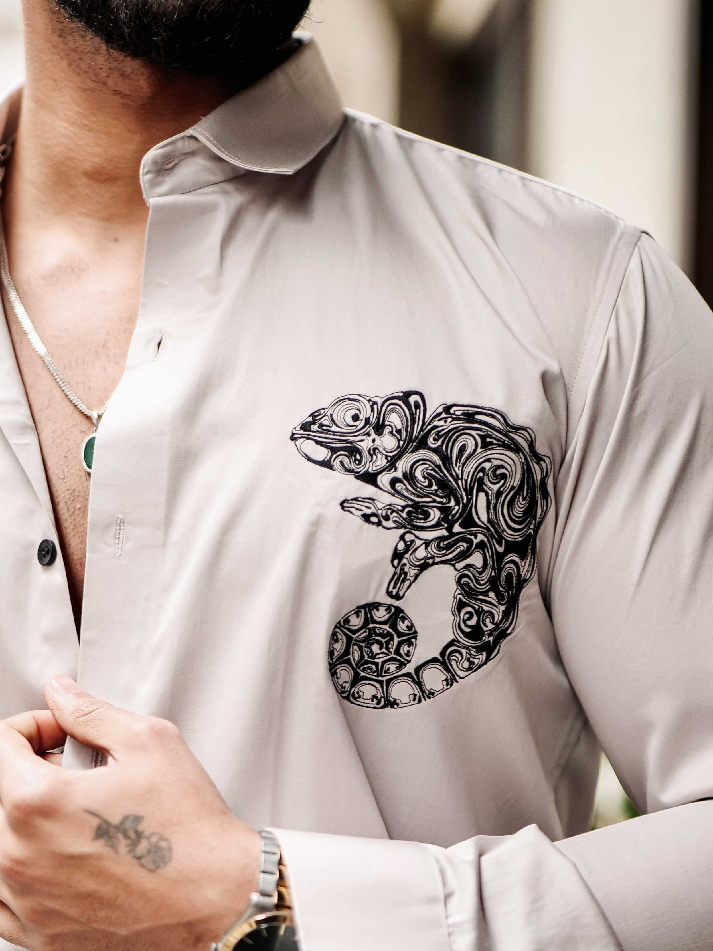 FOOMER GREY EMBROIDERED DESIGNER SHIRT FOR MEN'S - Image 2