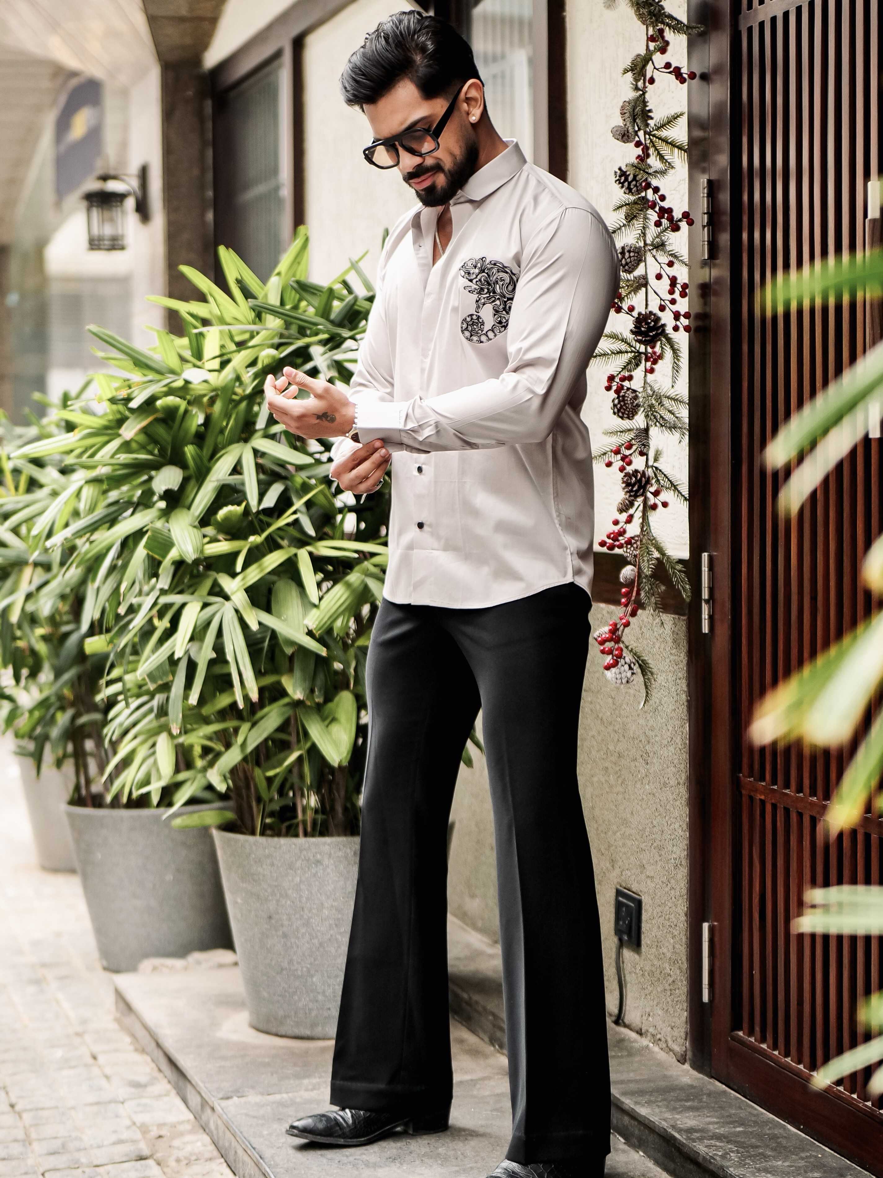 FOOMER GREY EMBROIDERED DESIGNER SHIRT FOR MEN'S - Image 4