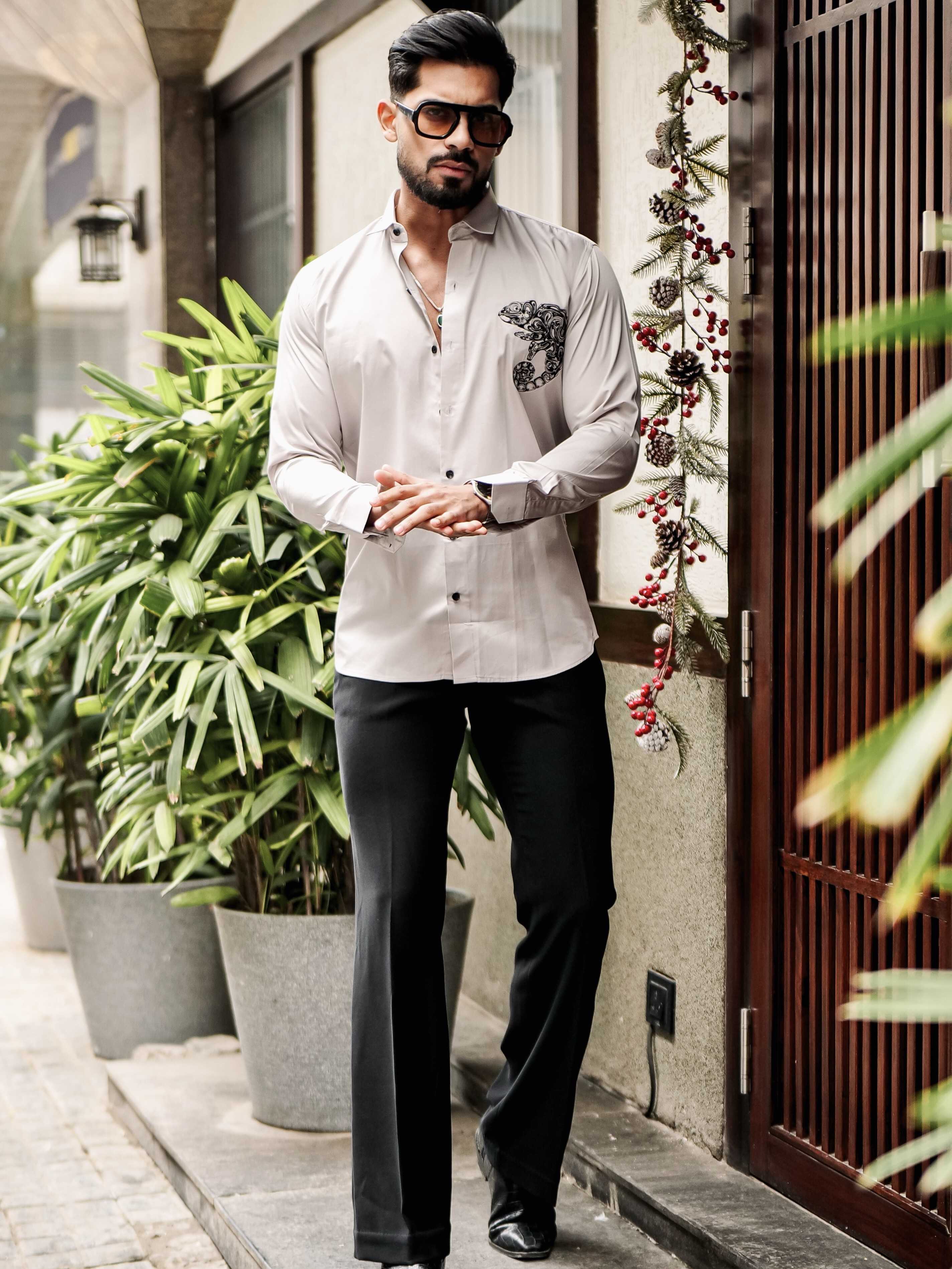 FOOMER GREY EMBROIDERED DESIGNER SHIRT FOR MEN'S - Image 5